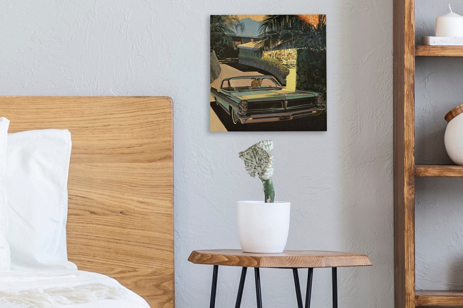 St), Illustration (1 Leinwandbild Leinwand Schlafzimmer für Bilder unter Oldtimers eines Palmen, OneMillionCanvasses® Wohnzimmer