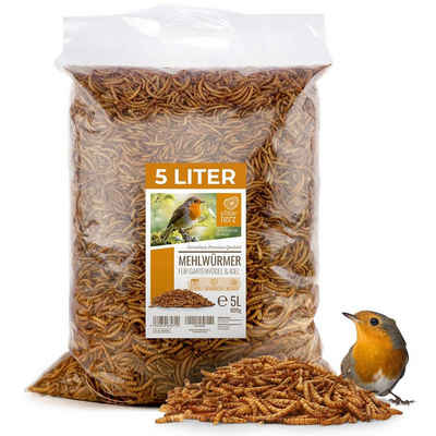 wildtier herz Vogeltränke Edel Mehlwürmer getrocknet 5L für Vögel und Igel 800g, 800 G (1er Pack)