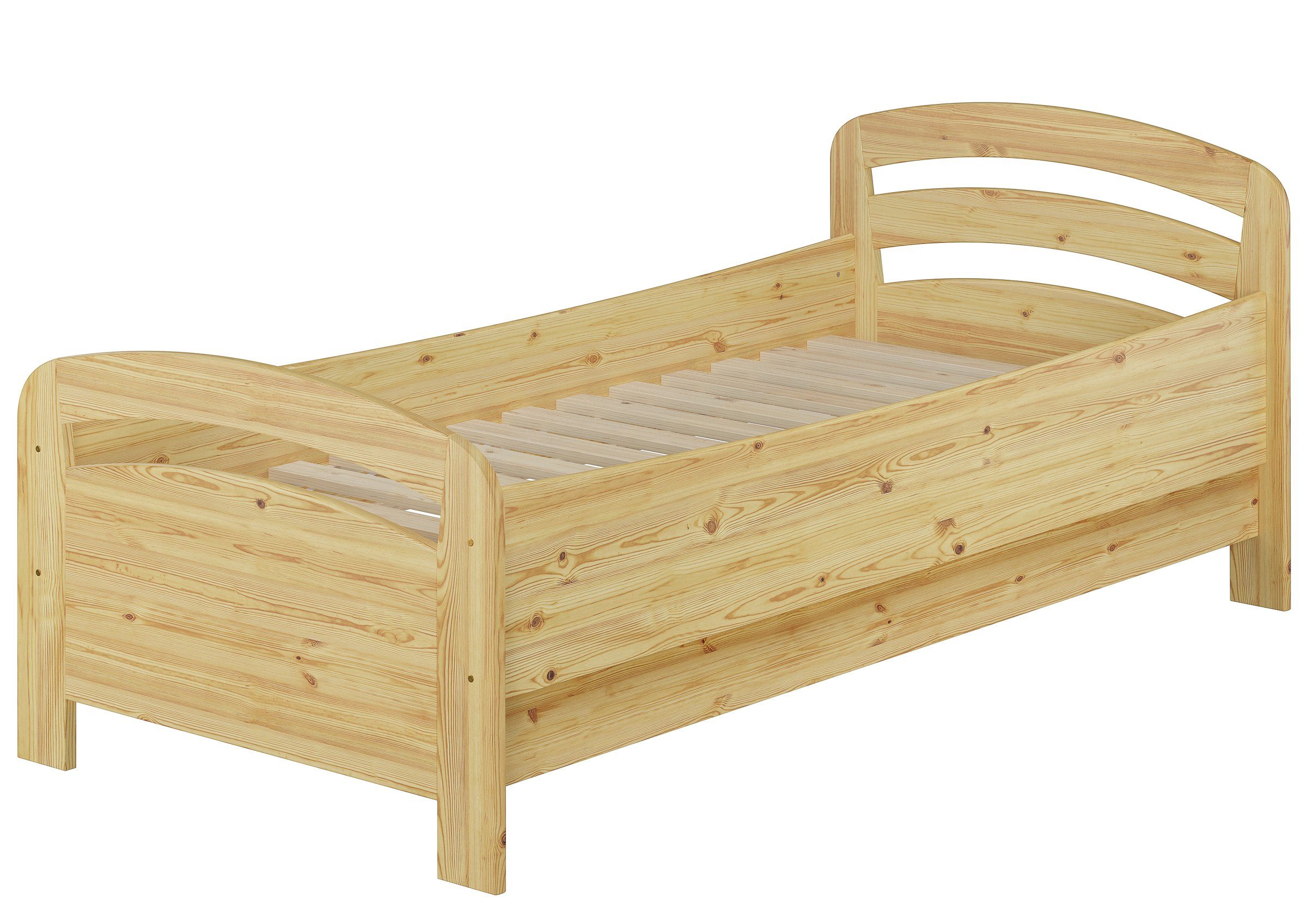 ERST-HOLZ Massivholzbett Einzelbett 90 x 200 cm Seniorenbett Extra Hoch Kiefer Massivholz, Kiefer farblos lackiert
