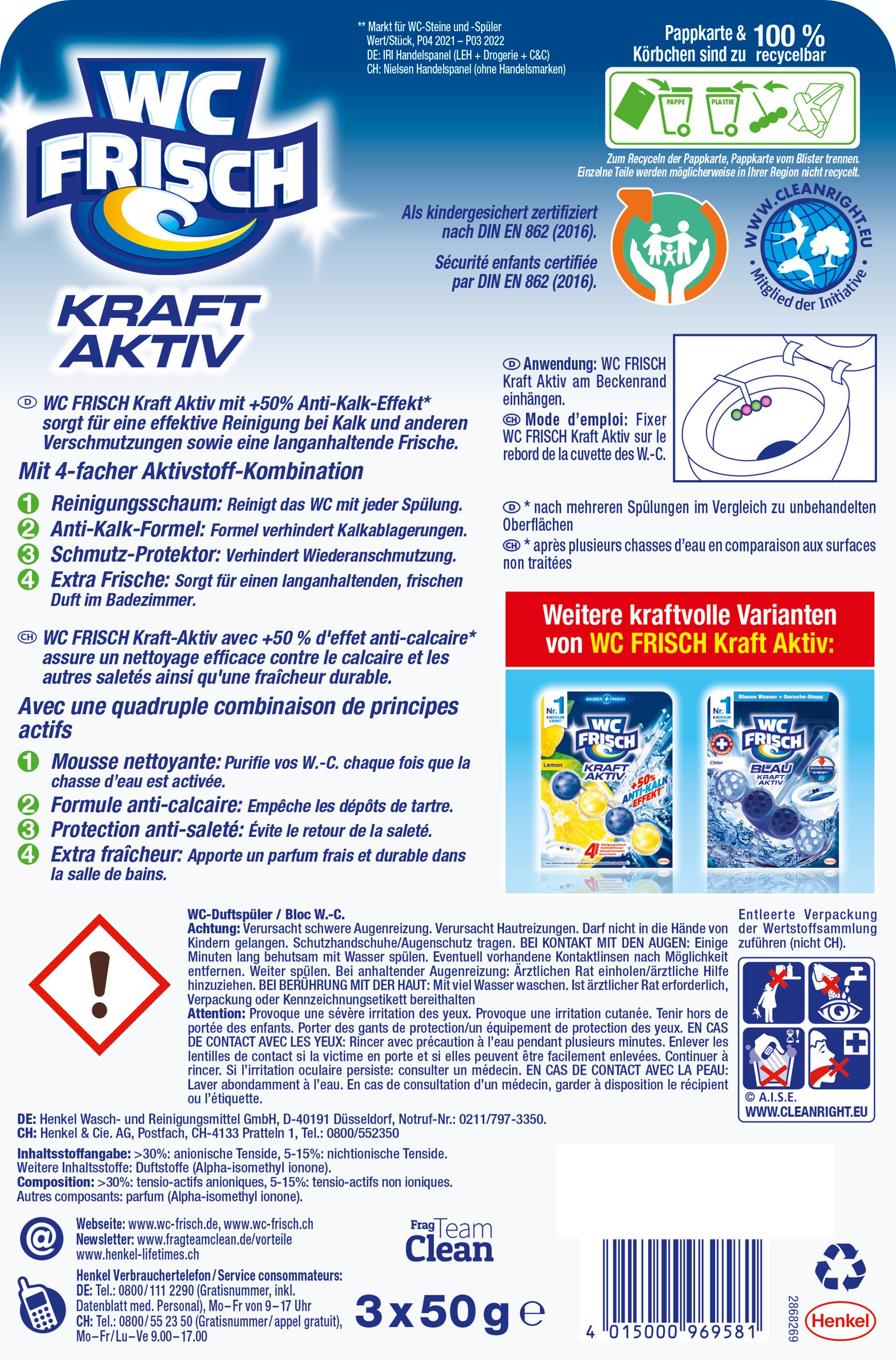 WC Frisch WC FRISCH Urlaubsträume Hawaii Kraft-Aktiv Duftstein WC-Reiniger (Super-Pack, [3-St. Duftsteine mit +50% Anti-Kalk-Effekt für langanhaltende Frische)