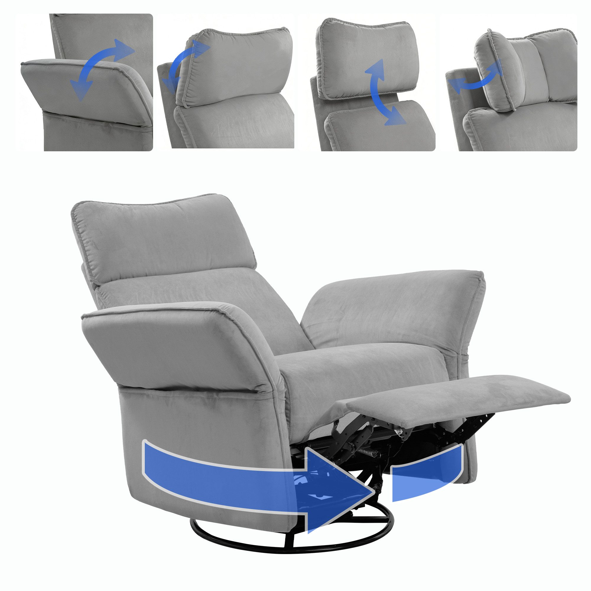 FLEXISPOT Loungesessel Cradle, Relaxsessel, Liegesessel, Schaukelstuhl mit Seitentaschen (mit 3D-Kopfstütze, 180-225° verstellbaren Armlehnen, Rocking- & 270° Drehfunktion, mit Seitentaschen), Fernsehsessel mit verstellbare Rückenlehne im Wohnzimmer