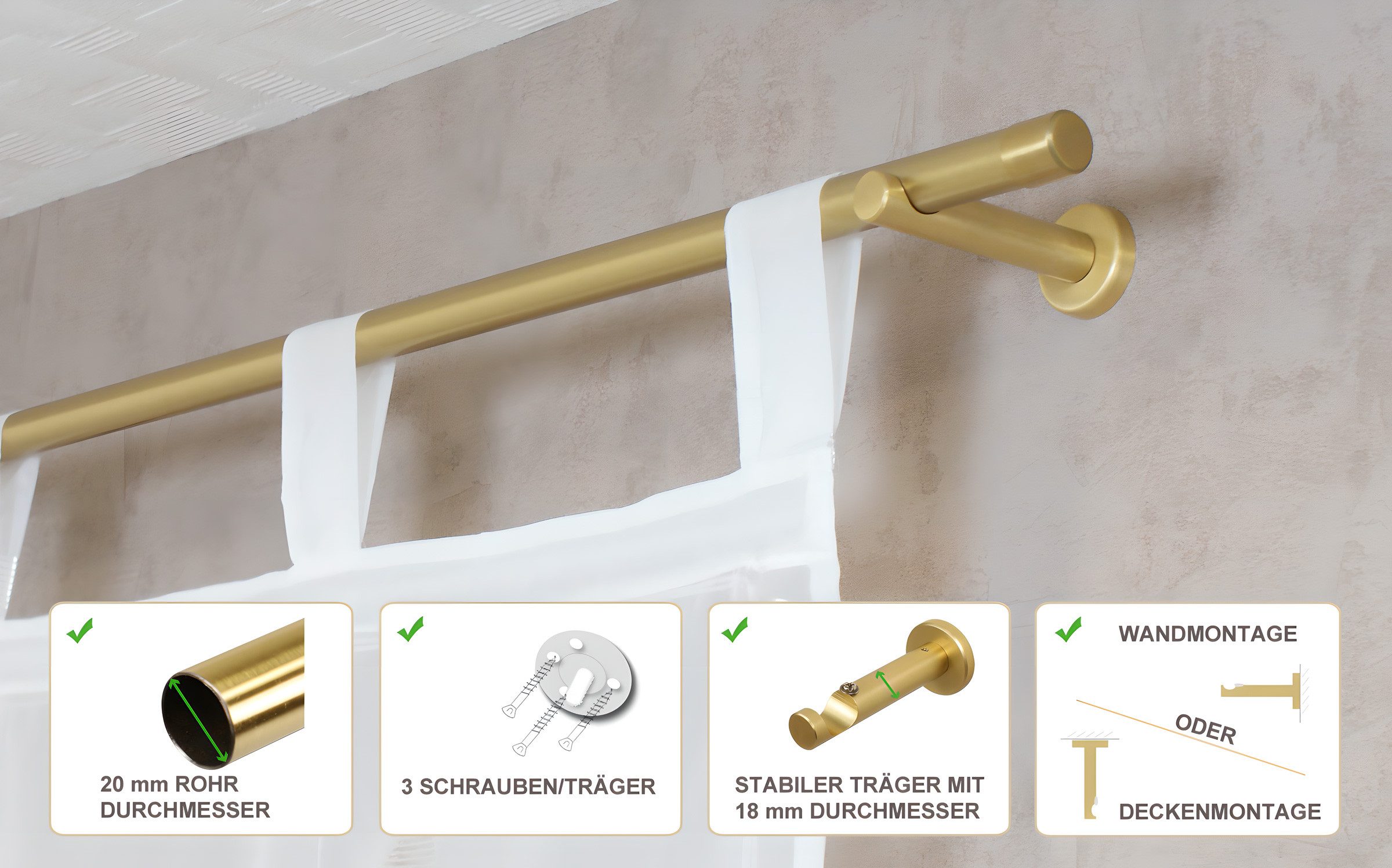 iso-design Gardinenstange Messing Matt 20 mm günstig online kaufen