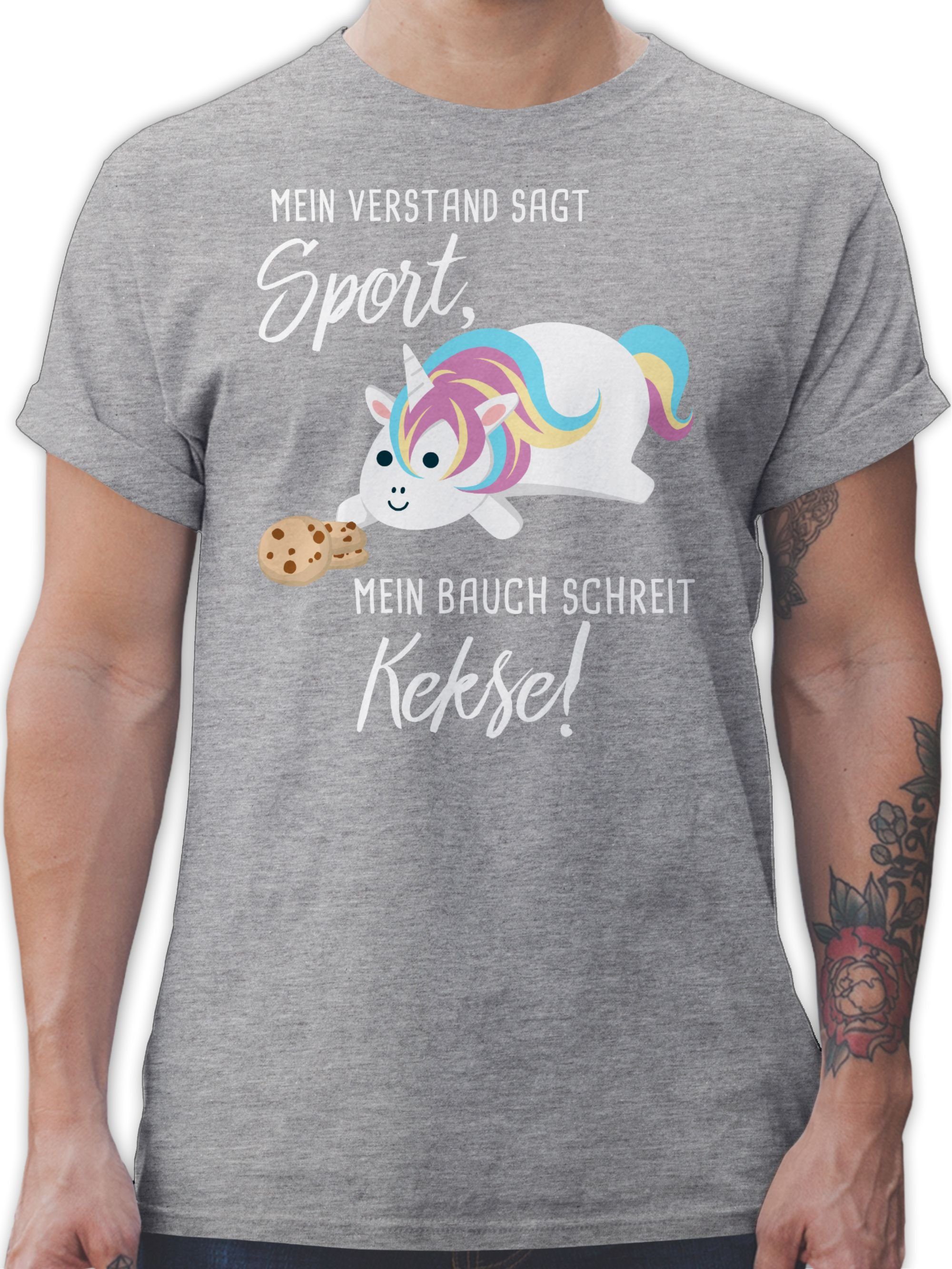 Shirtracer T-Shirt Mein Bauch Kekse! Sprüche Statement Einhorn meliert Grau 3 schreit