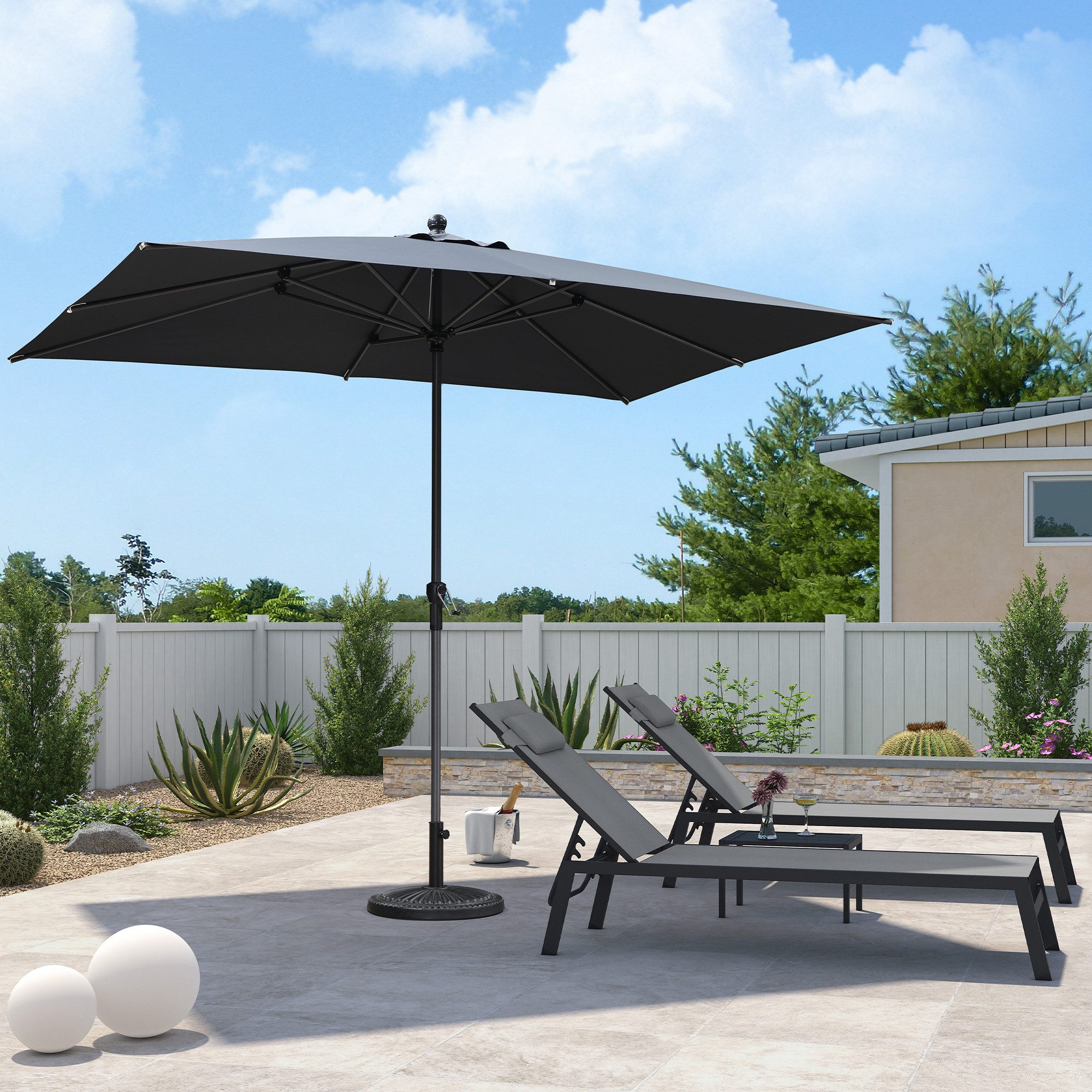 PURPLE LEAF Sonnenschirm Tischsonnenschirm mit Mittelstange, Sonnenschirm für Pool und Esstisch, LxB: 360x270 cm, mit 8 stabilen Schirmstreben, Aluminium, ohne Neigung, Handkurbel