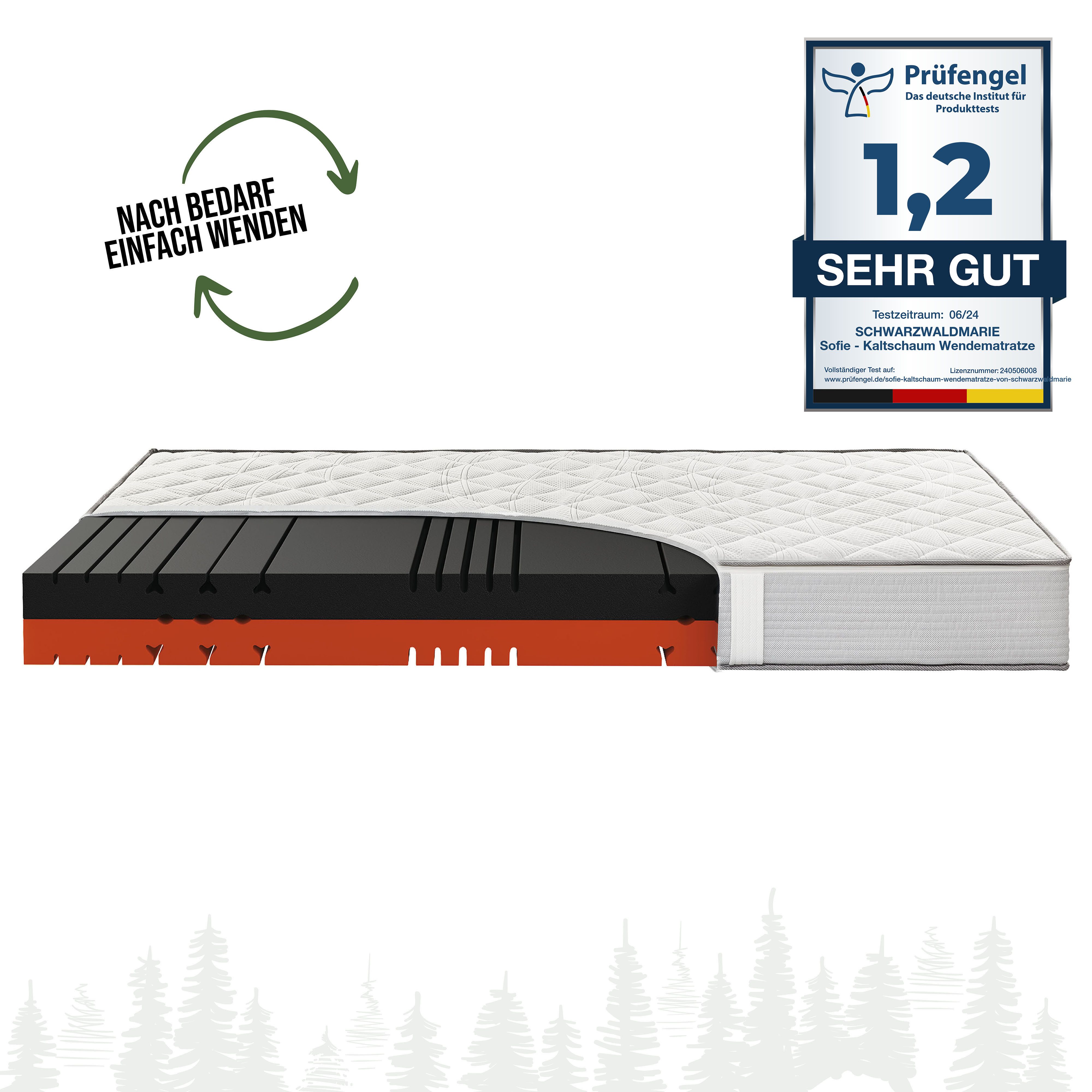 Kaltschaummatratze Wendematratze- Schwarzwaldmarie Sofie, mit 8cm Schaumauflagen, Schwarzwaldmarie, 18 cm hoch, Klimaregulierung, ergonomisch und atmungsaktiv