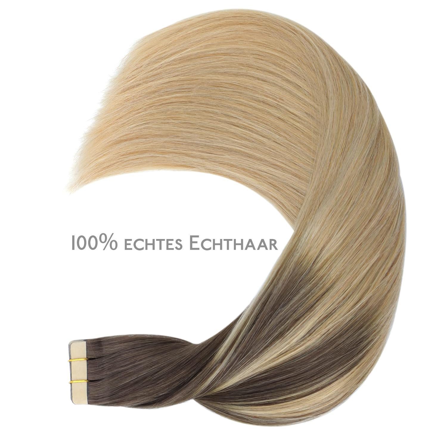 Tape-in-Haarverlängerung,20Stück,Ombre schokoladenblondes Haar Wennalife Echthaar-Extension