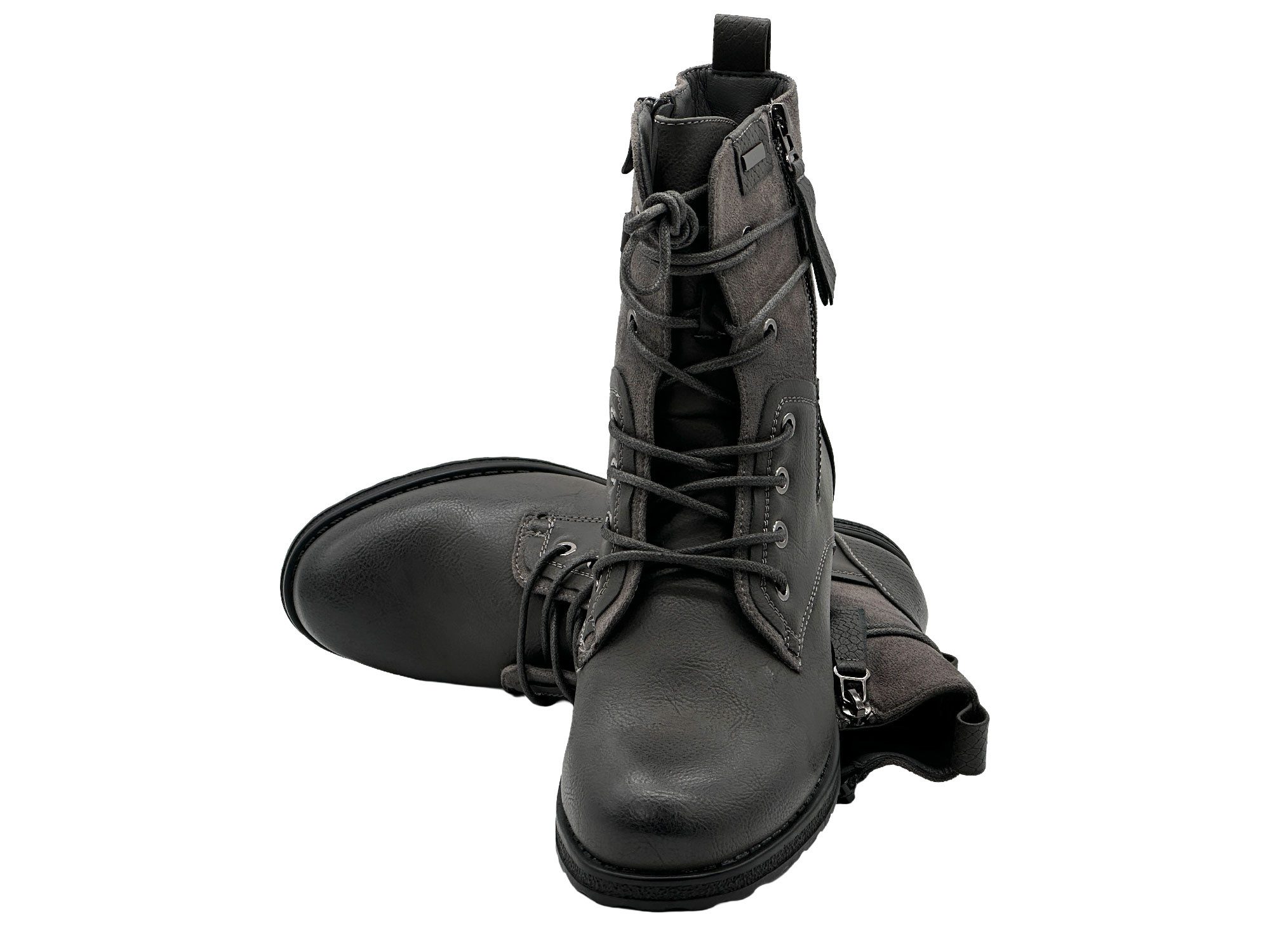 Nowaland Casual Damen Boots mit Warmfutter und Reißverschluss Stiefelette Dekorative Schnürung und kuscheliges Warmfutter