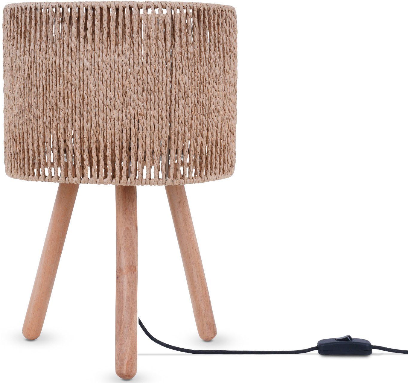 Paco Home Tischleuchte PITA, ohne Leuchtmittel, Nacht Schreib Lampenschirm Boho Holz Stativ E27 Braun | Tischlampen