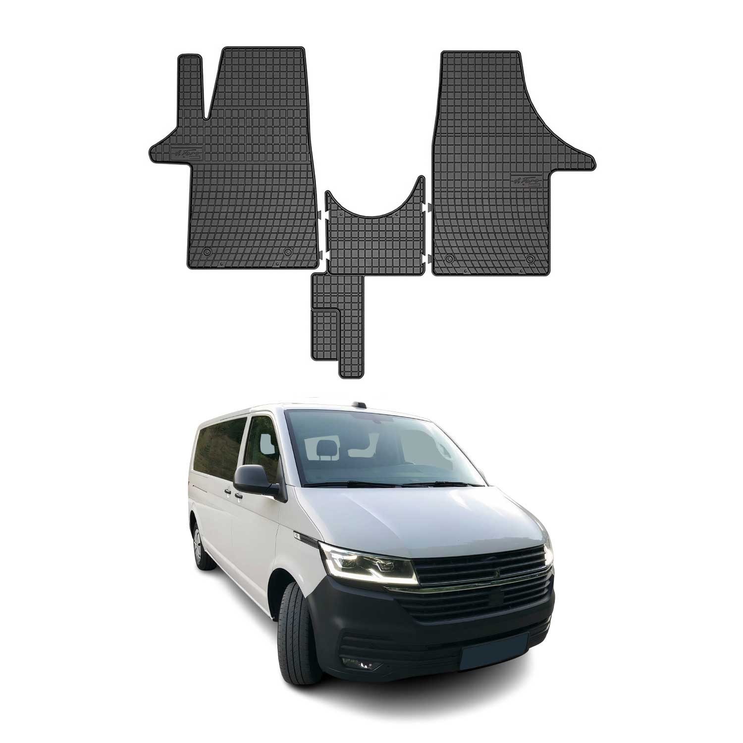 OMAC Auto-Fußmatten 2015-2024 VW T6 T6 .1 Transporter Fußmatten Gummi Schwarz 3 tlg (3 St), für VW T6 T6.1 Transporter 2015-2024 VW T6 T6.1 Transporter 2015-2024, Antirutsch,Wasserfest,Einfache Installation