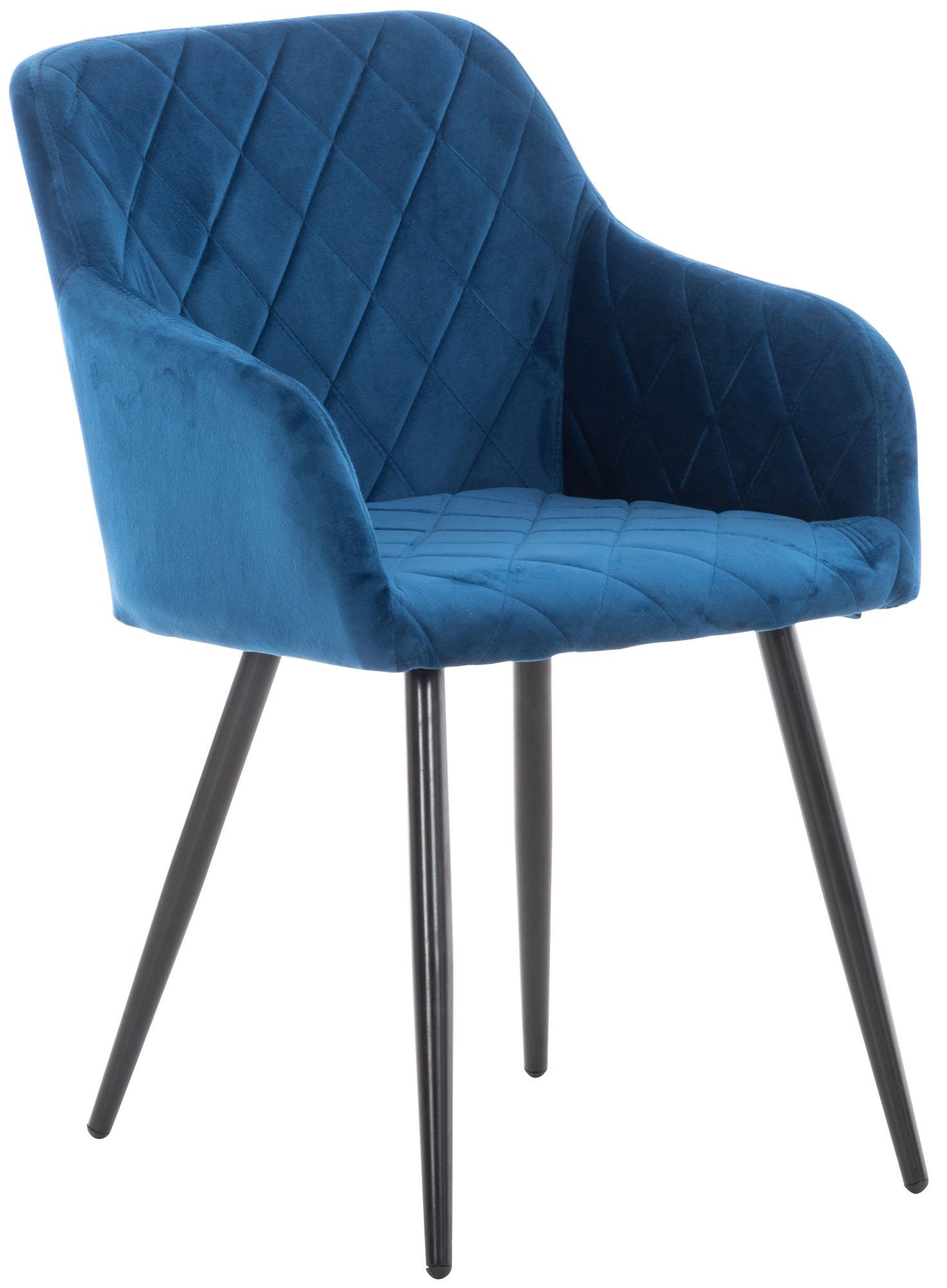 TPFLiving Esszimmerstuhl Shyva mit hochwertig gepolsterter Sitzfläche - Konferenzstuhl (Küchenstuhl - Esstischstuhl - Wohnzimmerstuhl - Polsterstuhl), Gestell: Metall schwarz - Sitzfläche: Samt blau