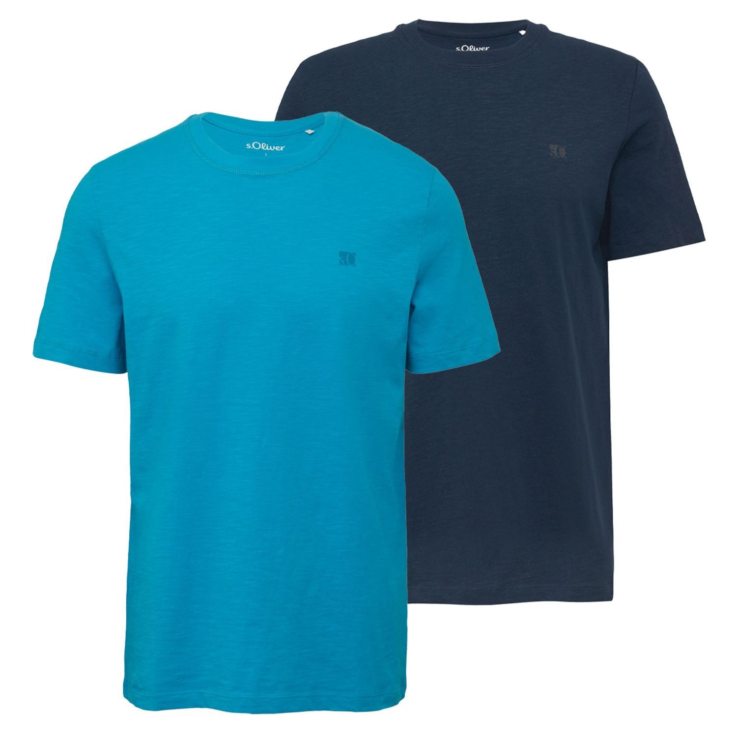 s.Oliver T-Shirt T-Shirt mit Flammgarnstruktur kurzarm, Rundhals, Logo