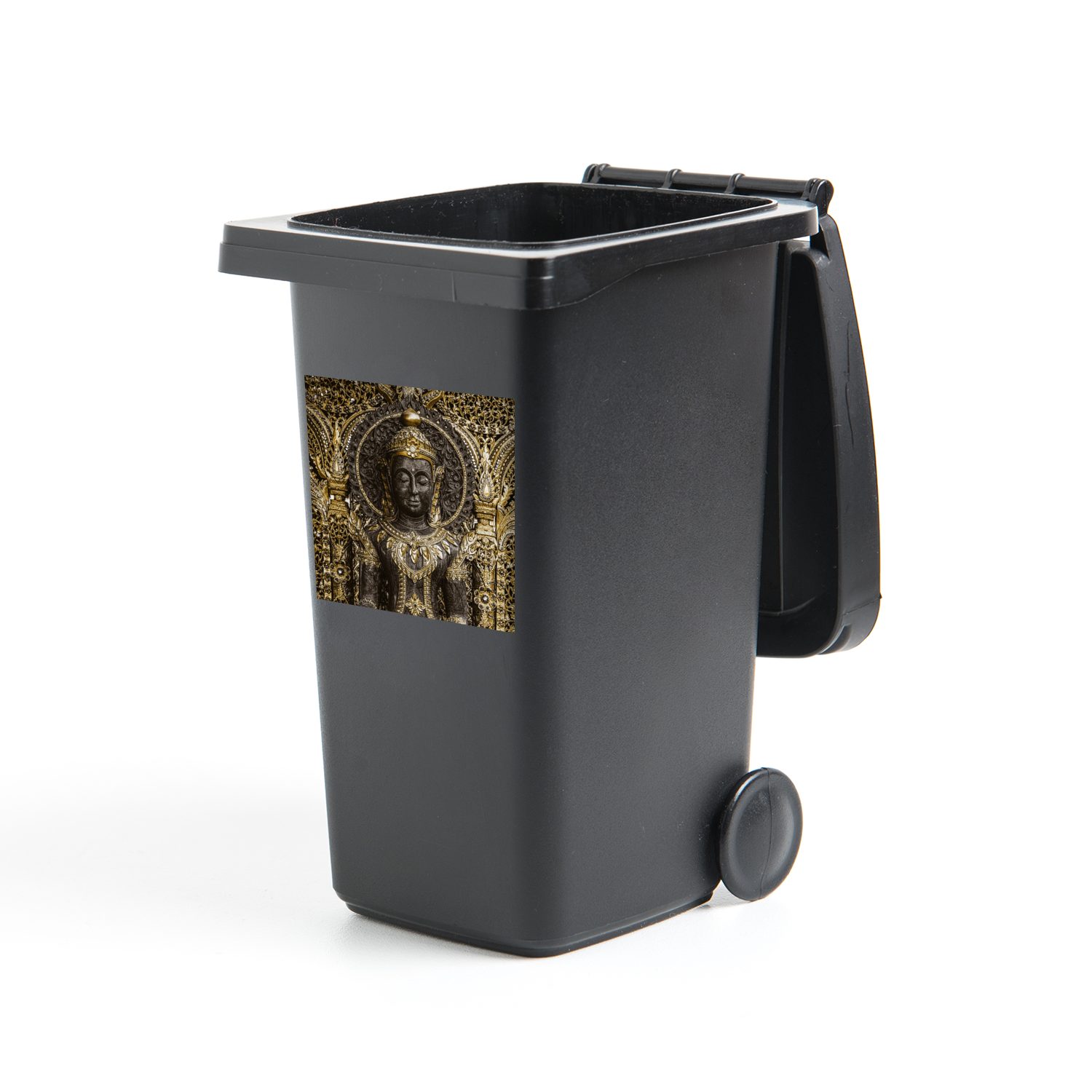 MuchoWow Wandsticker Abfalbehälter Gold - Mülleimer-aufkleber, Bild Buddha Container, St), Sticker, (1 Mülltonne, 