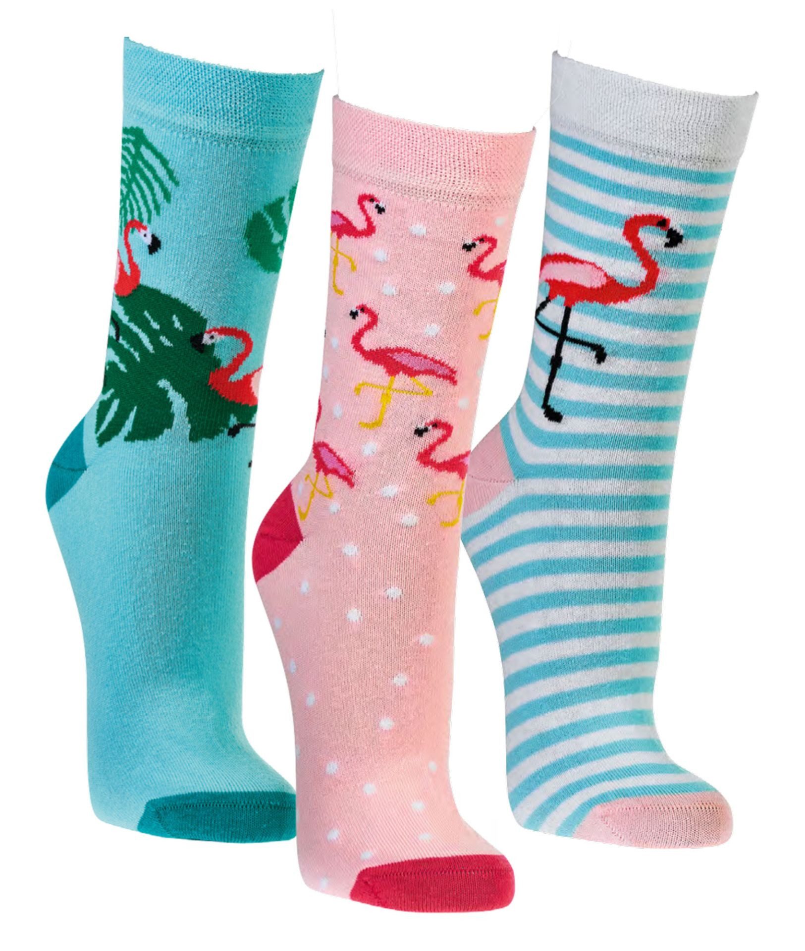 Wowerat Socken 3 Paar modische Damensocken, Florida Flamingo, Spaß Socken