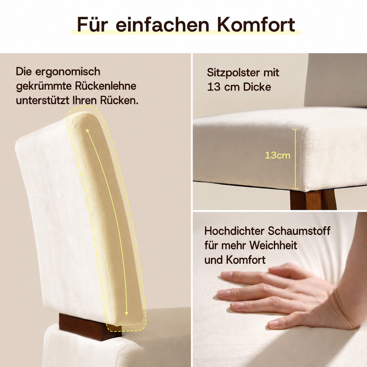 Patbrela Stuhl Holz-Esszimmerstühle, 2er-Set, Polsterstuhl, stabile Holzkonstruktion – Bild 5 von 5