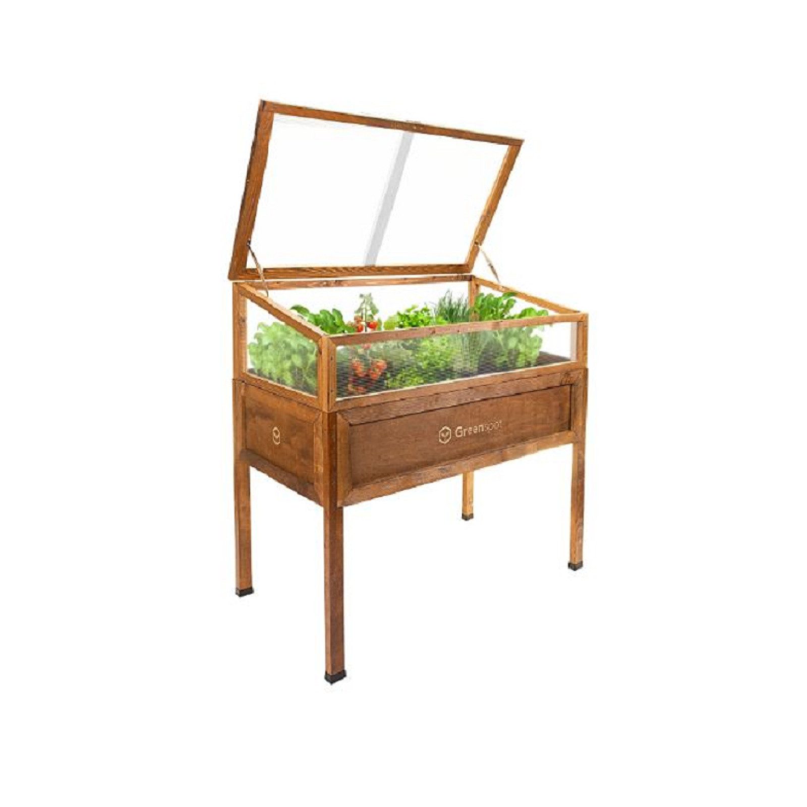 QLS Gewächshaus Mini Vintage für Balkon 110×55 cm, aus Holz Hochbeet Frühbeet Terrasse braun | Rabatt: 33%