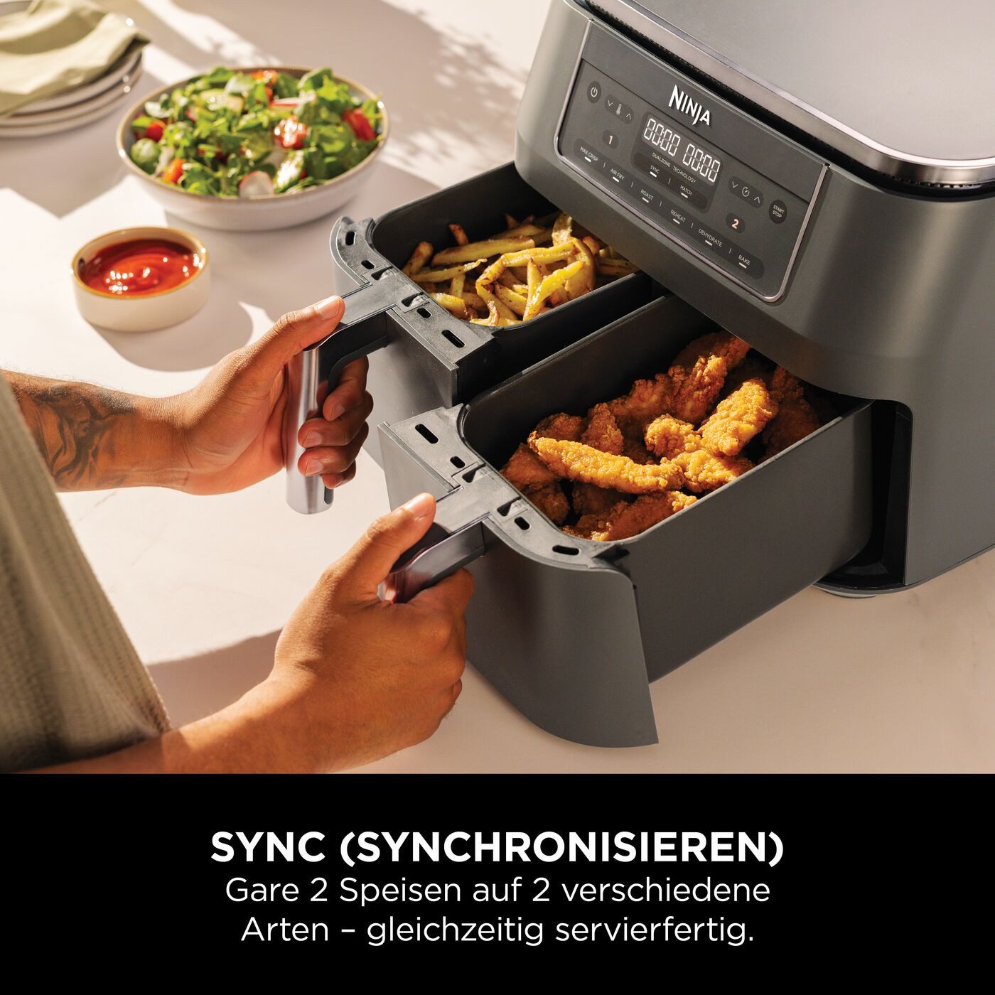 NINJA Heißluftfritteuse Ninja 6-in-1 Dual Zone Air Fryer 7.6L DZ300EU, 2470 W – Bild 3 von 5