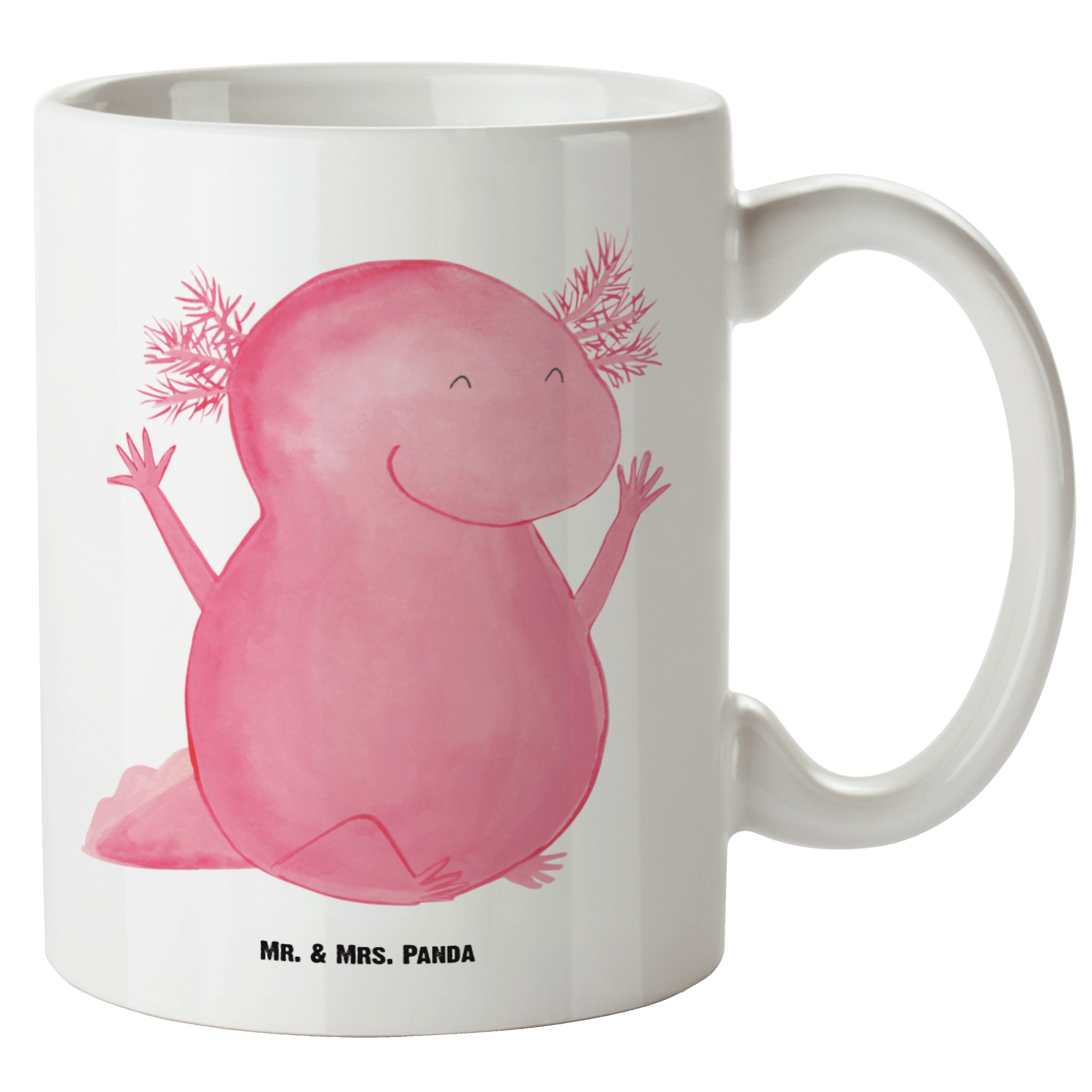 Mr. & Mrs. Panda Tasse Axolotl Hurra - Weiß - Geschenk, Jumbo Tasse, XL Becher, Freude, Lurc, XL Tasse Keramik