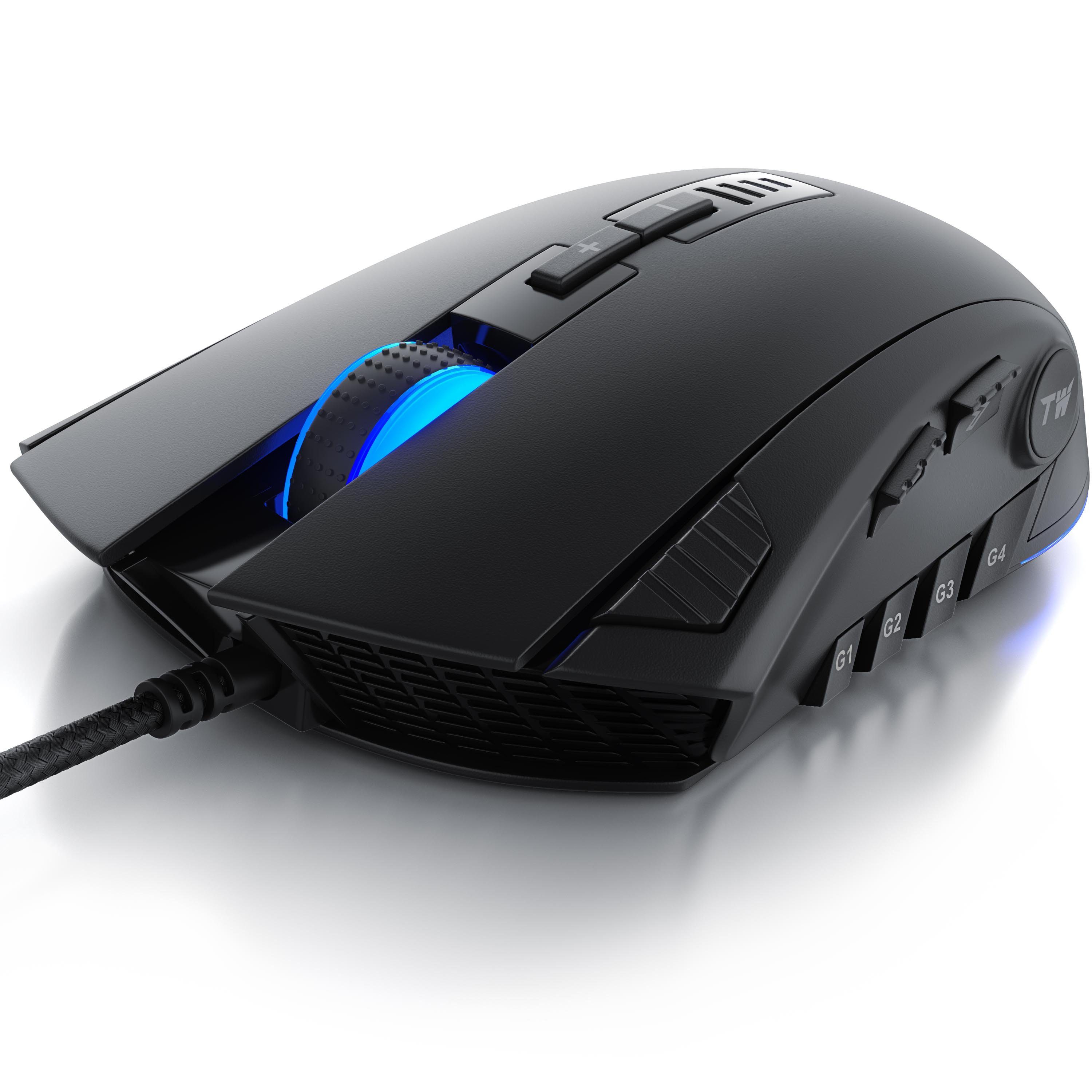 Titanwolf Gaming-Maus (kabelgebunden, 500 dpi, Gaming Mouse mit 24000 dpi & Gewichtstuning, 12 Tasten. Avago Sensor)