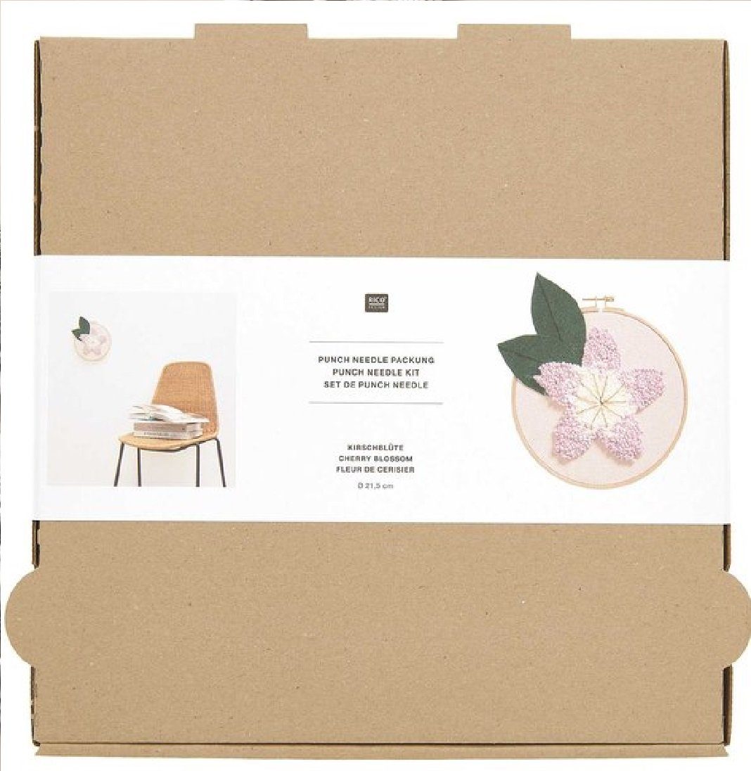 Rico Design Kreativset Punch Needle Packung Kirschblüte, (Komplett-Set, 9-tlg., für Einsteiger), inkl. Punch-Needle