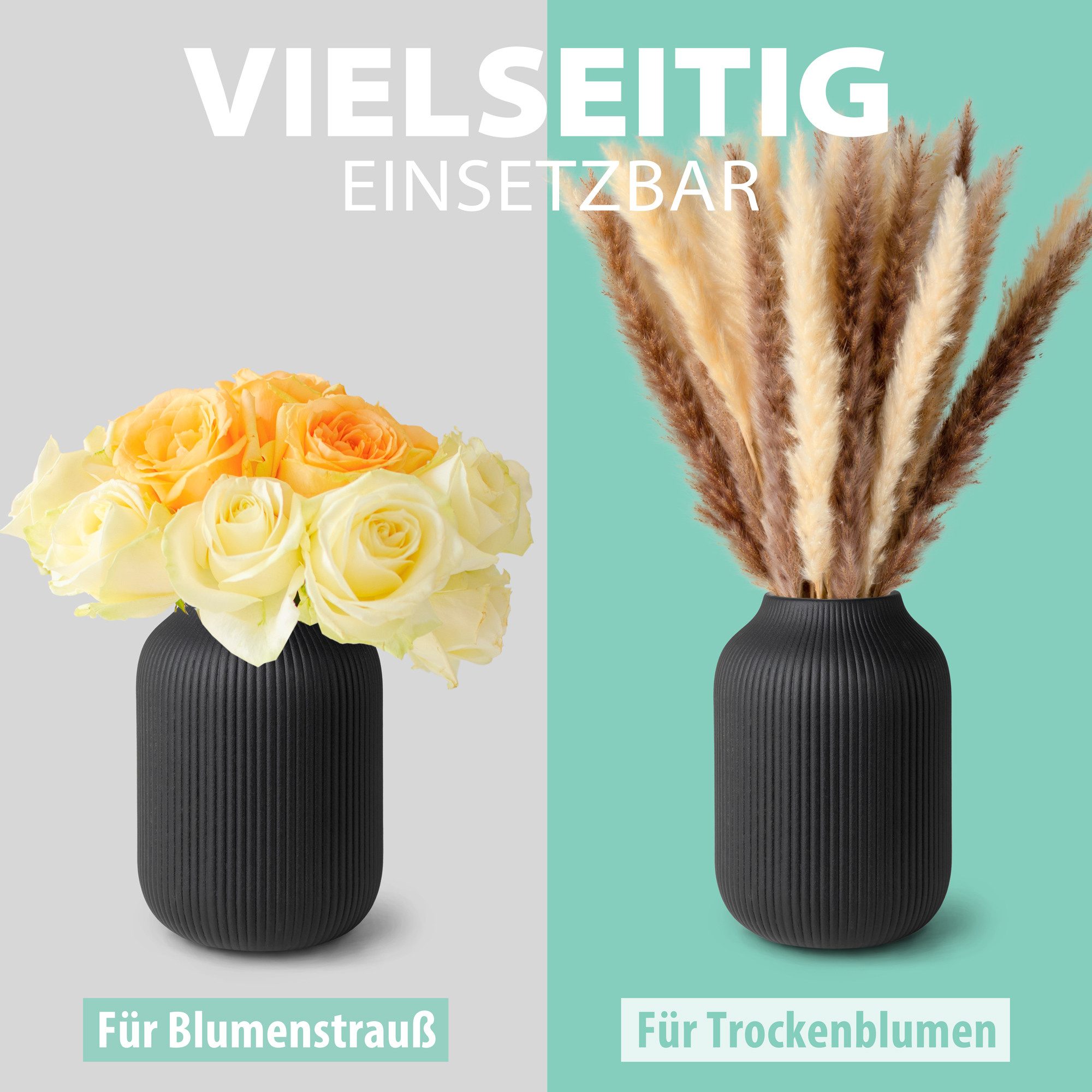flature Dekovase mit Rillen - wasserdichte Keramik Vase in Matt für Blumen günstig online kaufen