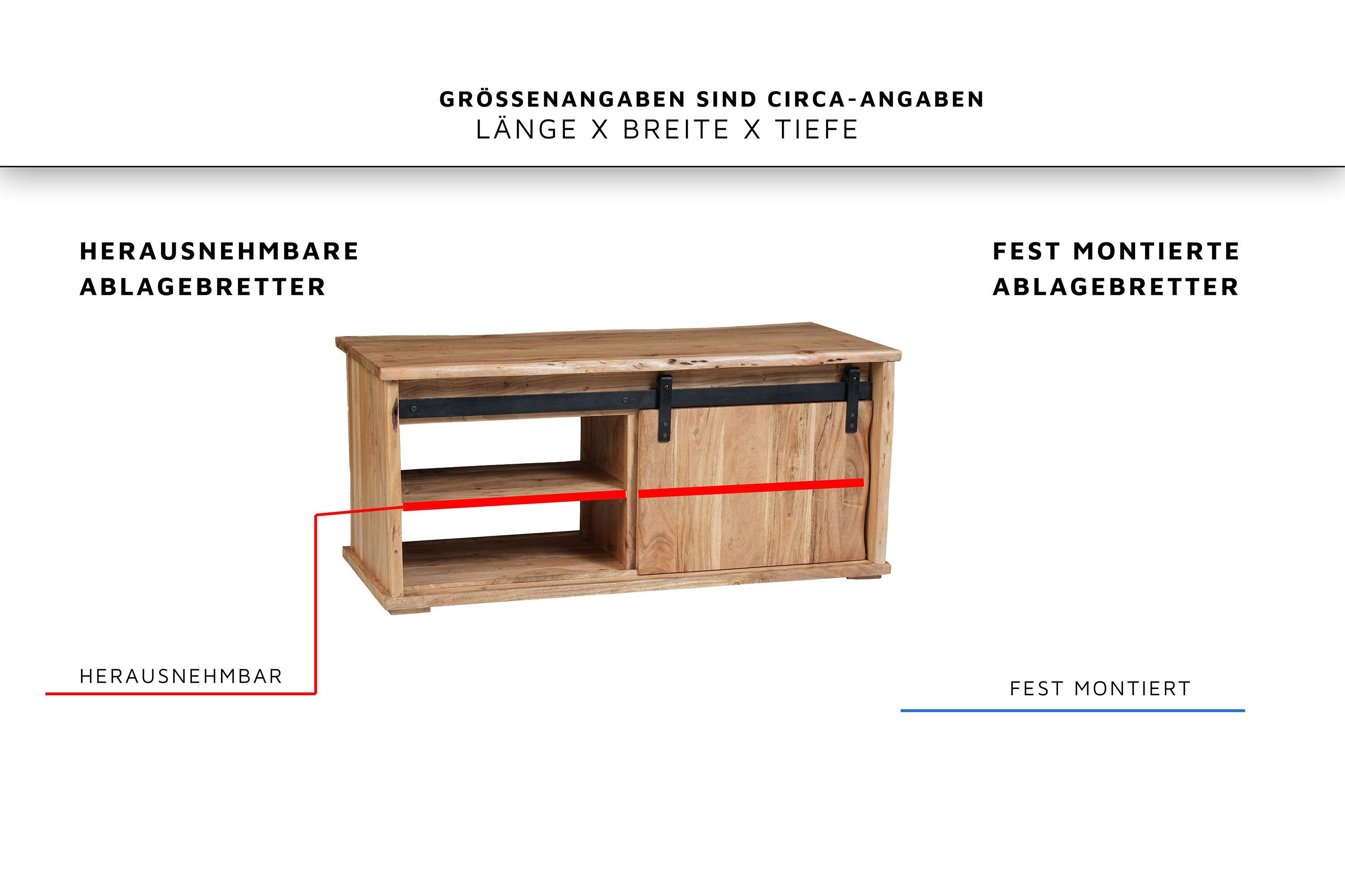 SAM® Couchtisch Fritz, Akazienholz, mit Baumkante oder gerader Kante, Industrial-Design