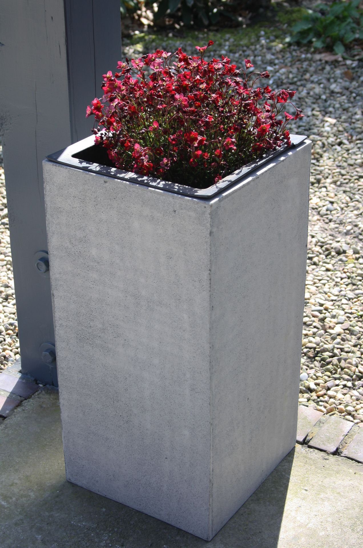 VIVANNO Pflanzkübel Pflanzkübel Blumenkübel Fiberglas "Block" Säule, Beton-Design, Grau -