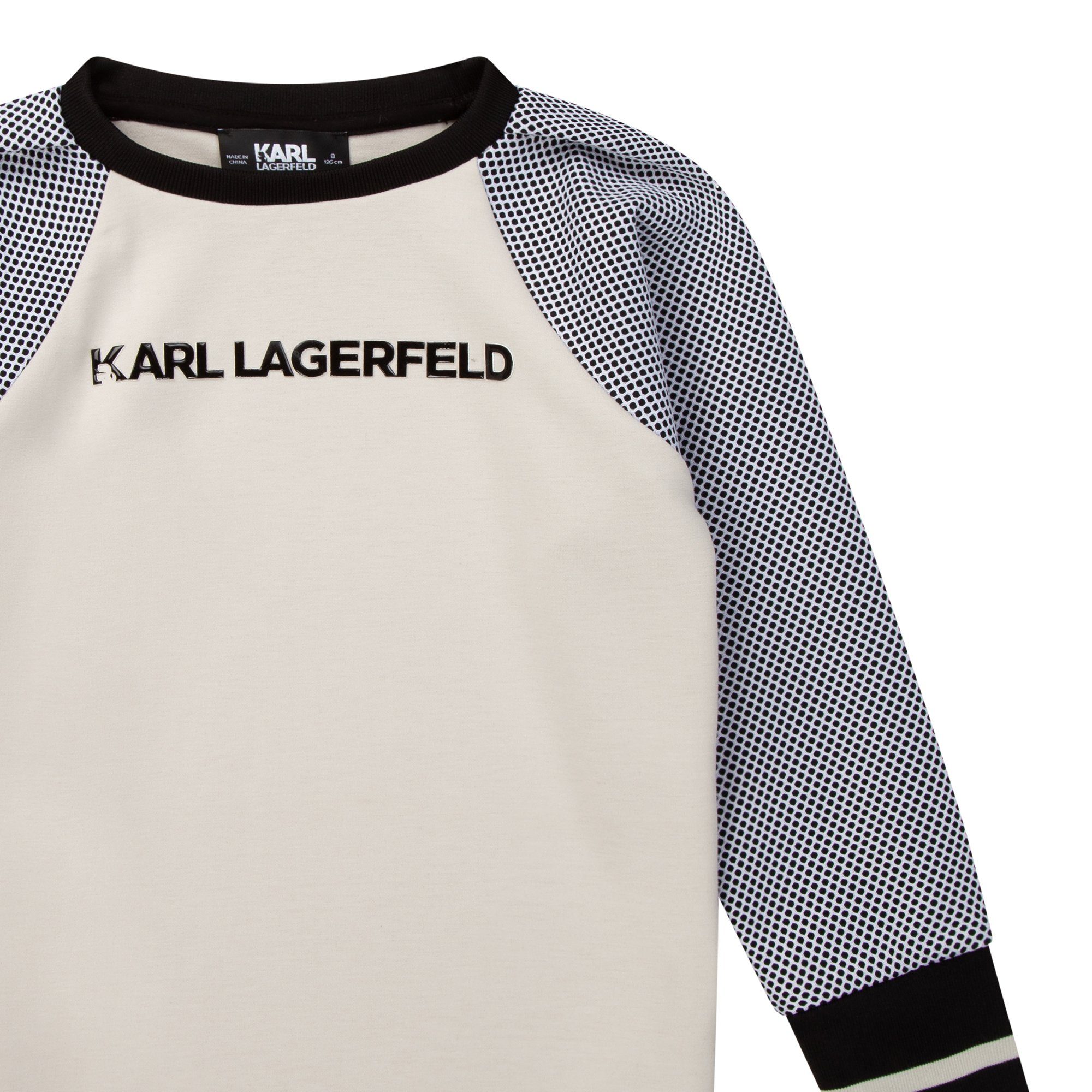 mit KARL A-Linien-Kleid beige Lagerfeld Karl Kleid LAGERFELD Logo schwarz
