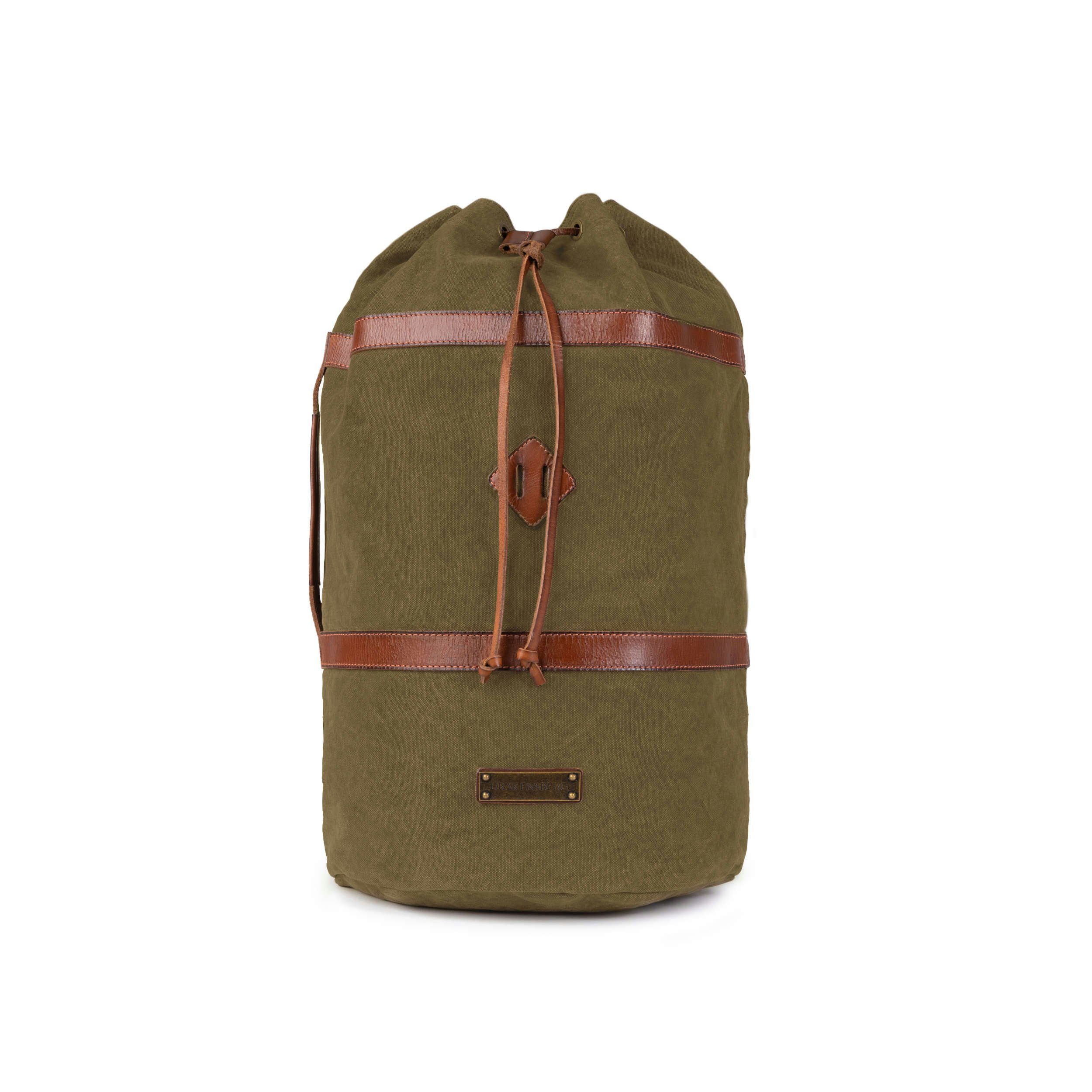 (M) »Robin« DRAKENSBERG aus kleine Reisetasche Vintage Rucksack Canvas Seesack mit Leder und Oliv-Grün, Rucksackfunktion