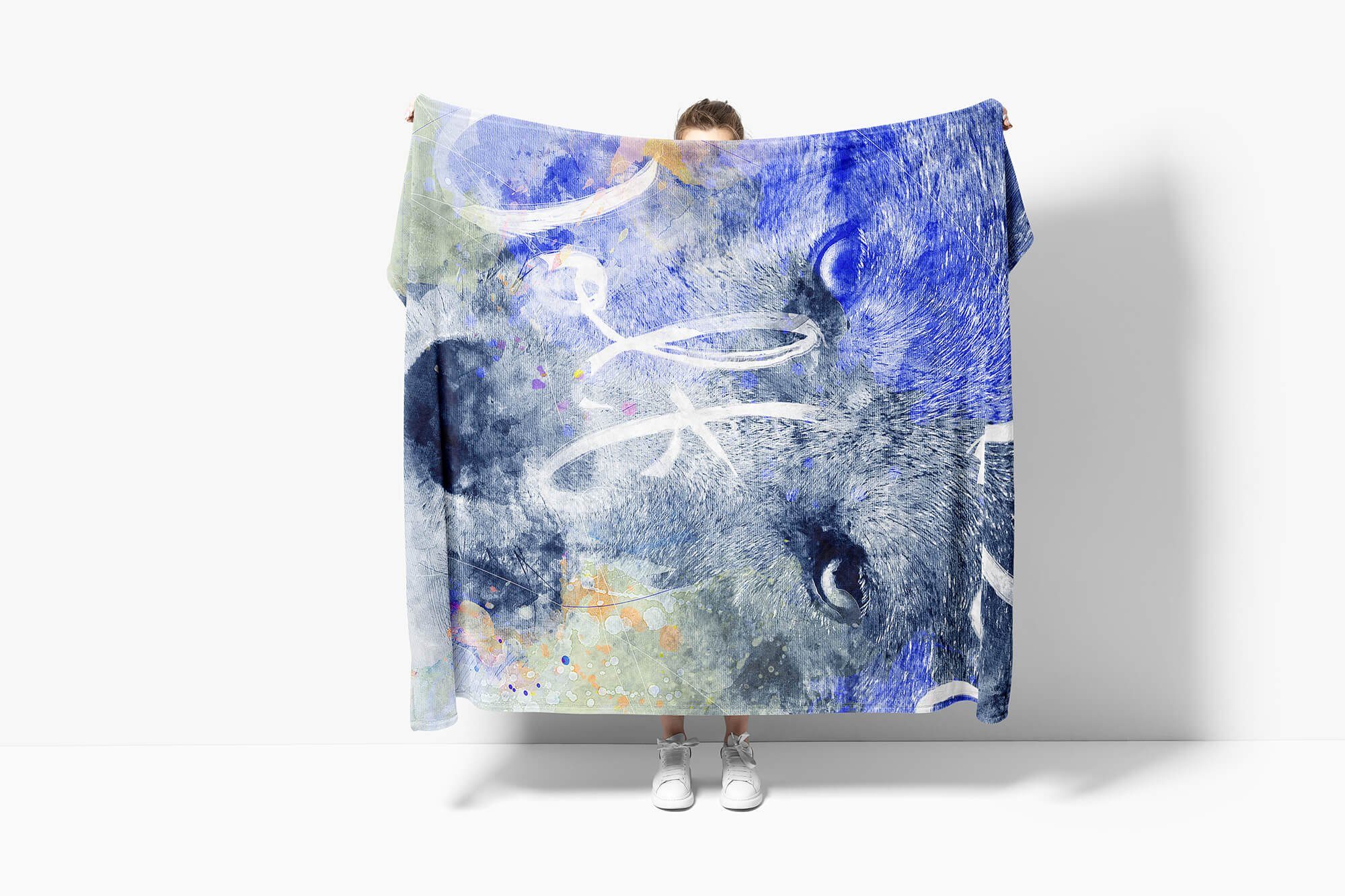 Kuscheldecke Strandhandtuch Serie Art Tier SplashArt Kunstvoll Baumwolle-Polyester-Mix Handtücher Sinus Handtuch Handtuch Wolf Motiv, Saunatuch (1-St),