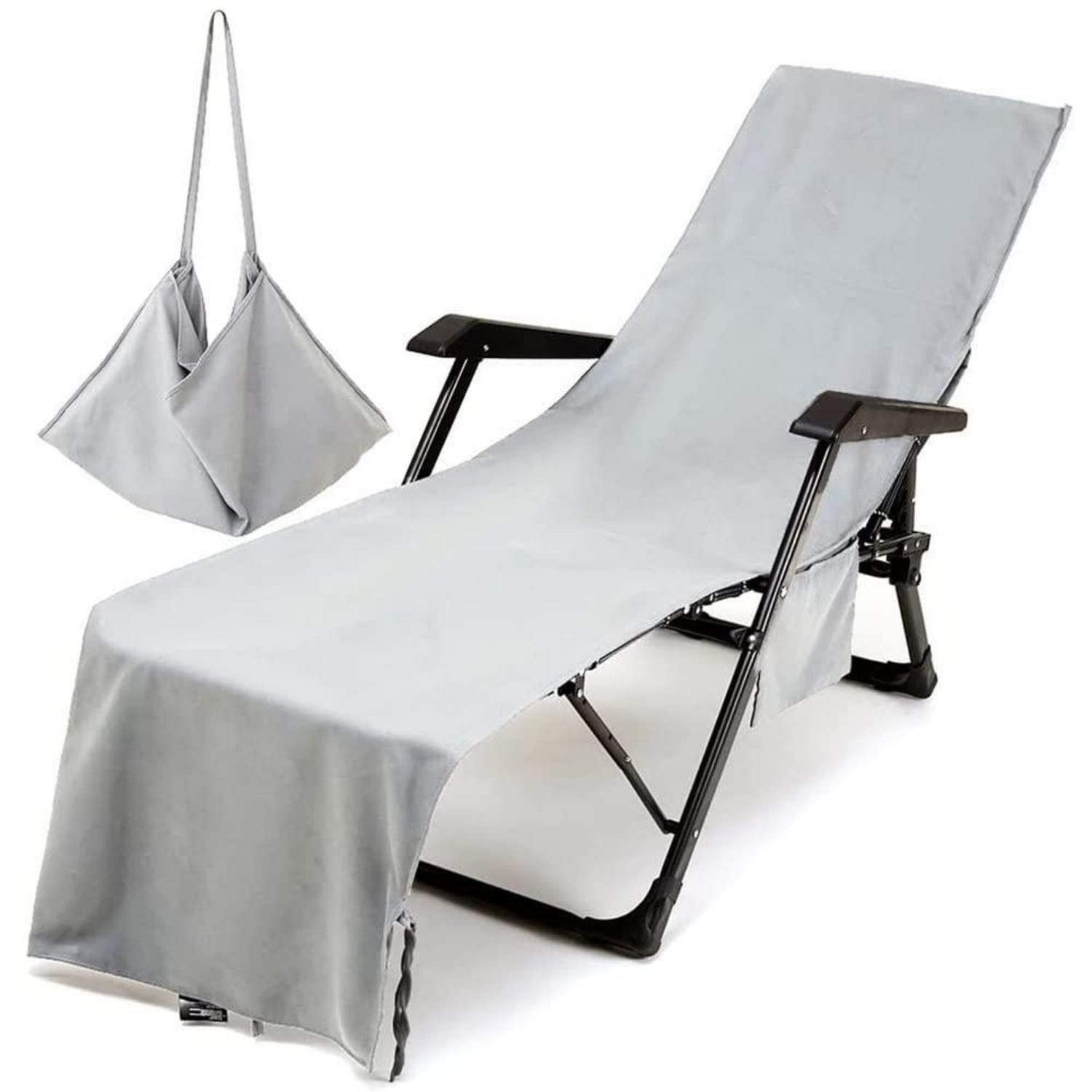 LuxusKollektion Strandtuch Liegestuhl Handtuch mit Taschen grau, (1-St)