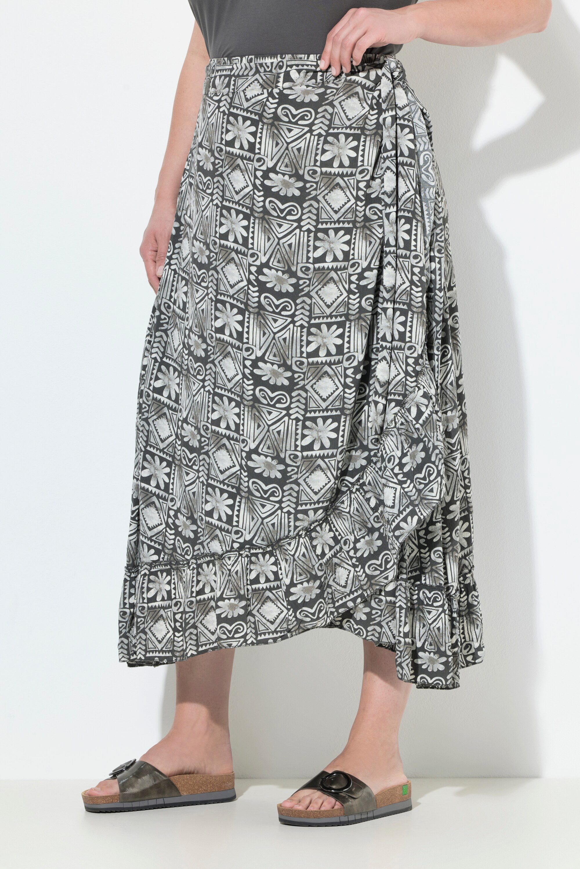 Ulla Popken Maxirock Maxirock Volantsaum vorne kürzer günstig online kaufen