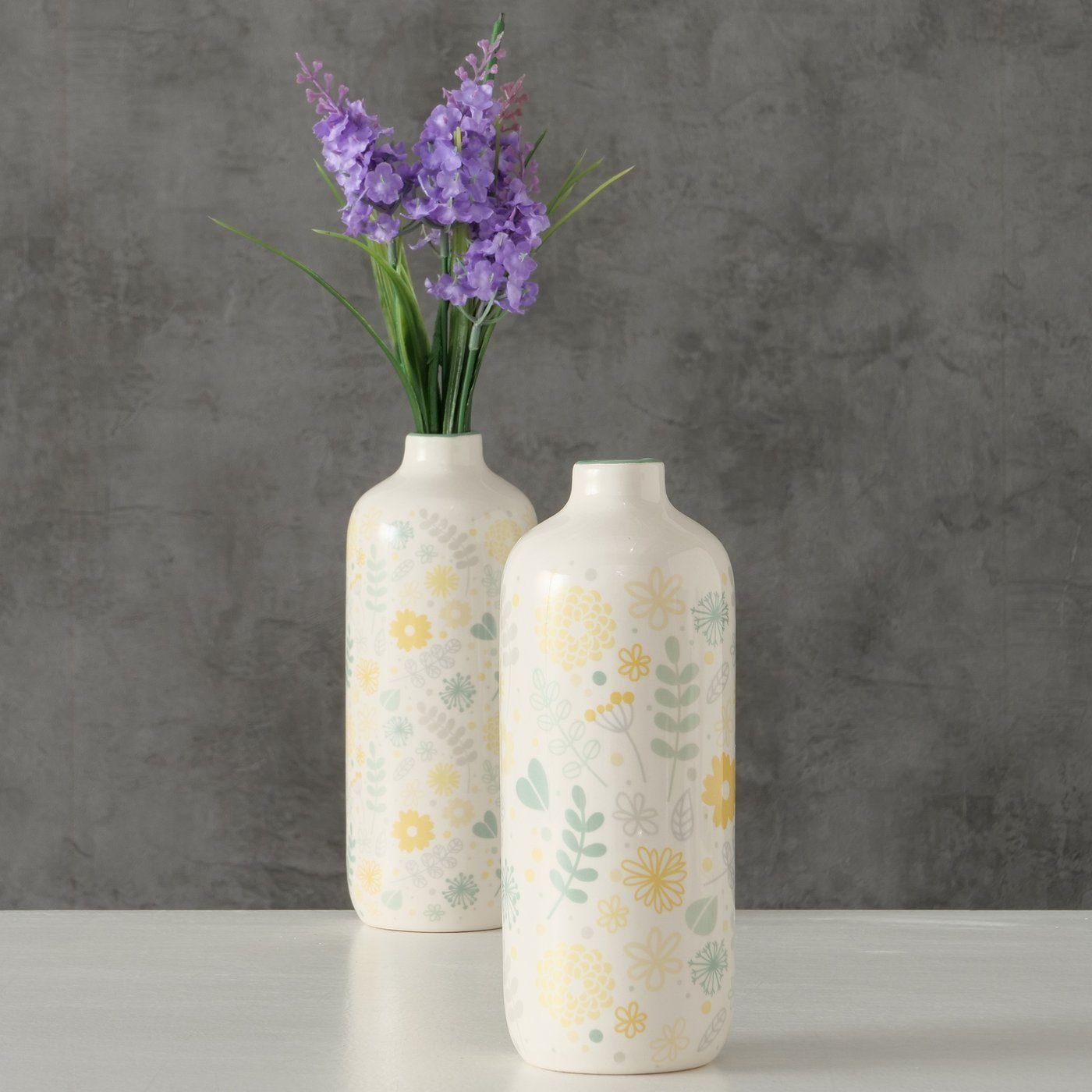 BOLTZE Dekovase 2er Set "Linga" aus Keramik in beige/gelb/grün, Vase Blumenvase (2 St)