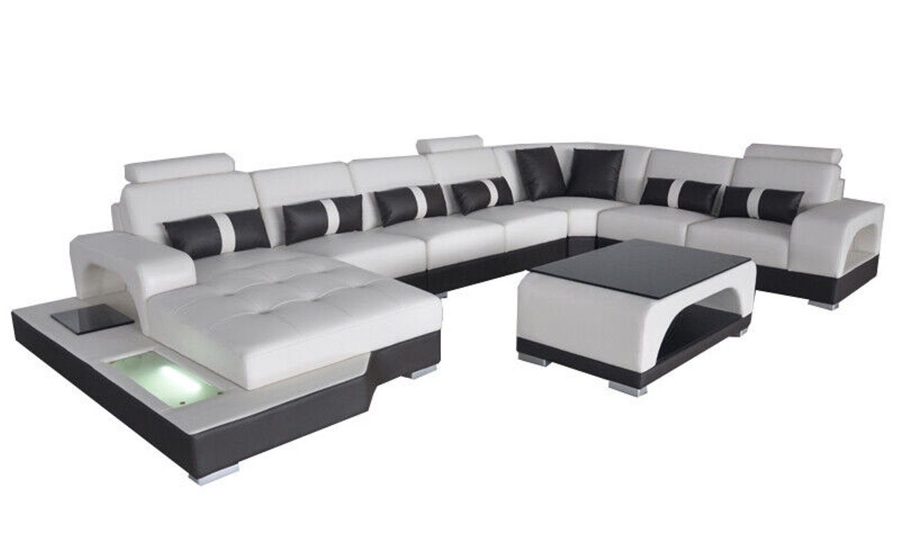 JVmoebel Ecksofa Leder Sofa mit USB Moderne Sitz Couch Eck Couchen Wohnlandschaft Weiß | Ecksofas