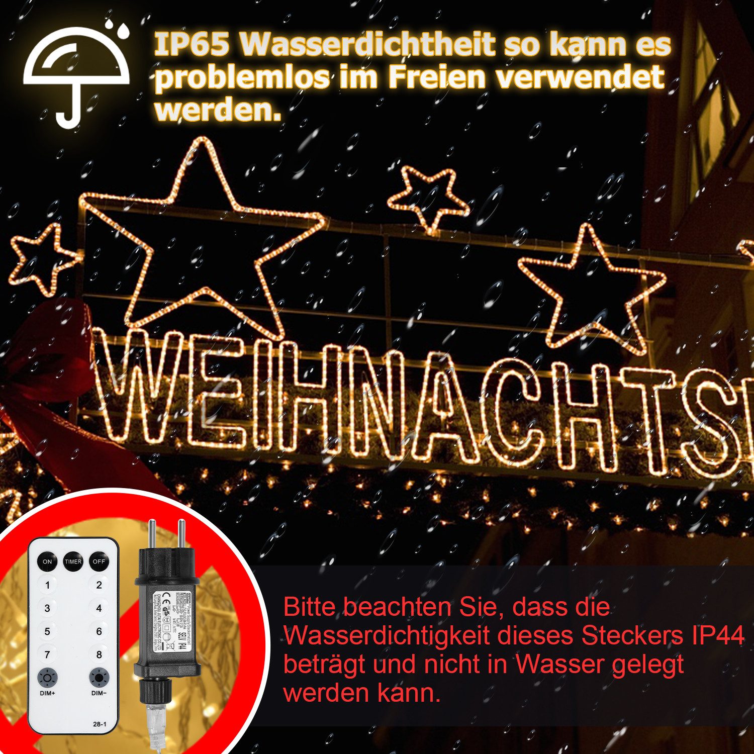 Clanmacy LED-Lichterschlauch LED Lichterschlauch Lichterkette 8 Modi IP65 Wasserdicht Warmweiß 10M