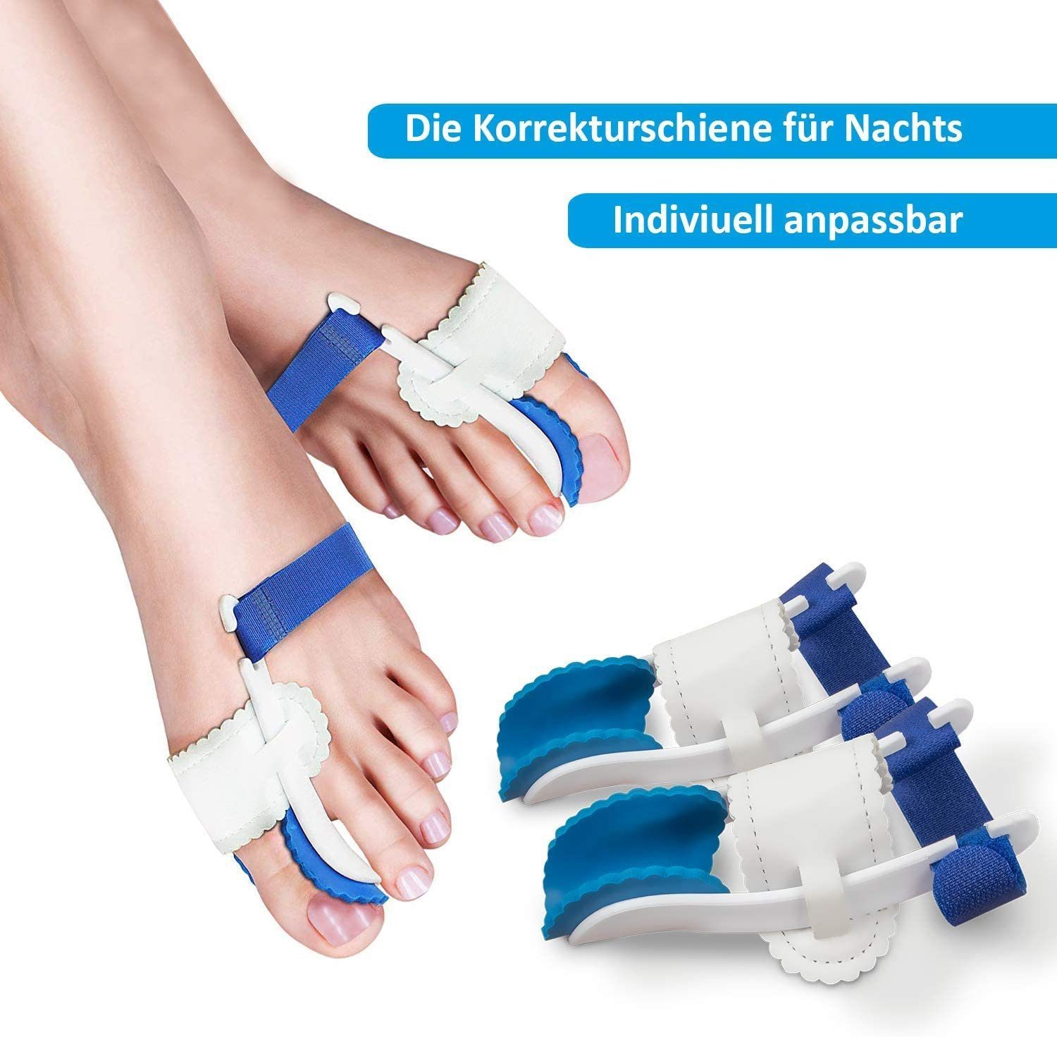 COOL-i ® Nachtbandage Hallux Valgus Nachtbandage,1 Paar Zehenschiene, Unisex, mit 3-Punkt-Drucksystem – Korrektur & Entlastung über Nacht