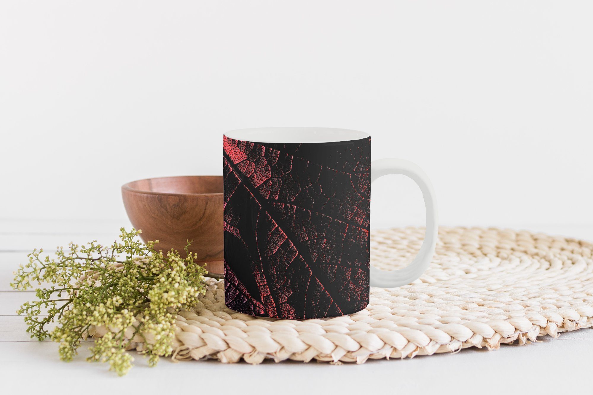 Blätter Pflanze, Kaffeetassen, Abstrakt Teetasse, - Rot Becher, Keramik, MuchoWow Geschenk Tasse Teetasse, - -