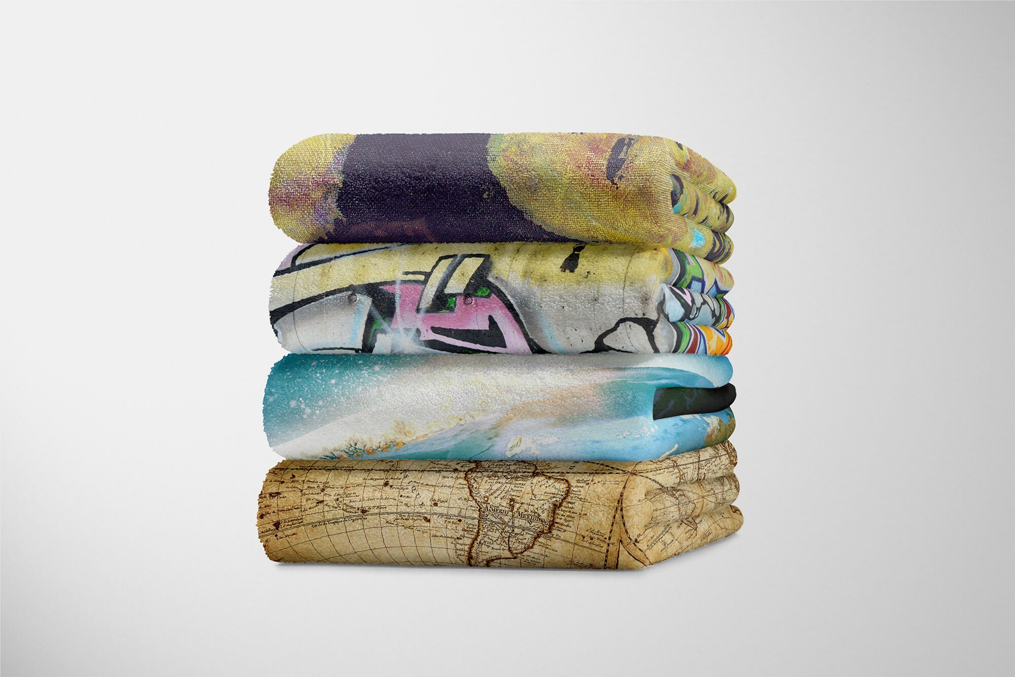 Art Baumwolle-Polyester-Mix Saunatuch Handtücher Kuscheldecke mit (1-St), Sonnen, Erde Handtuch Handtuch Fotomotiv Sinus Strandhandtuch Planet