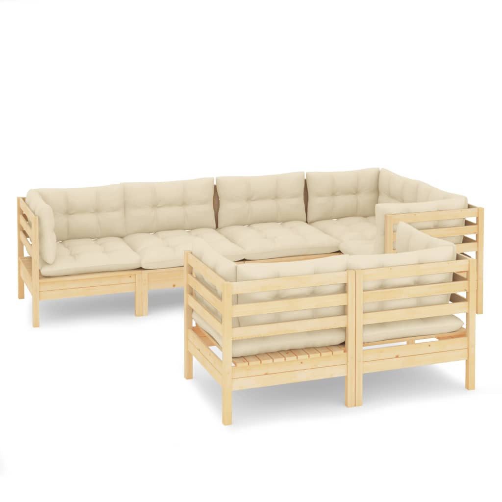 furnicato Gartenlounge-Set 7-tlg. Garten-Lounge-Set mit Creme Kissen Massivholz Kiefer, (1-tlg)
