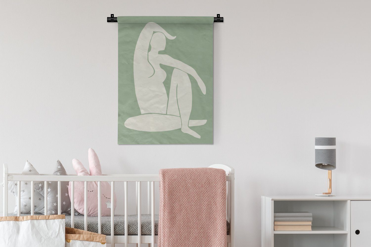 MuchoWow Wanddekoobjekt Körper Minimalismus, Tapisserie, Frau - Wand, der für - - an Schlafzimmer Wohnzimmer, Grün Deko