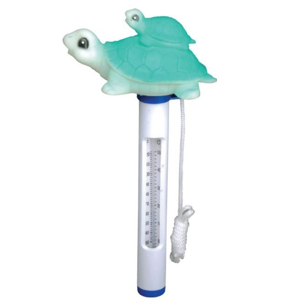 Schwimmthermometer Schildkröte türkis mit Schnur Temperatur Messung °C & °F Pool