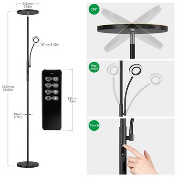 ANTEN LED Stehlampe LED Stehleuchte mit 2 Lampen Dimmbar Leseleuchte Rund Deckenfluter, mit Fernbedienung & Touch-Steuerung, 3000-6000K