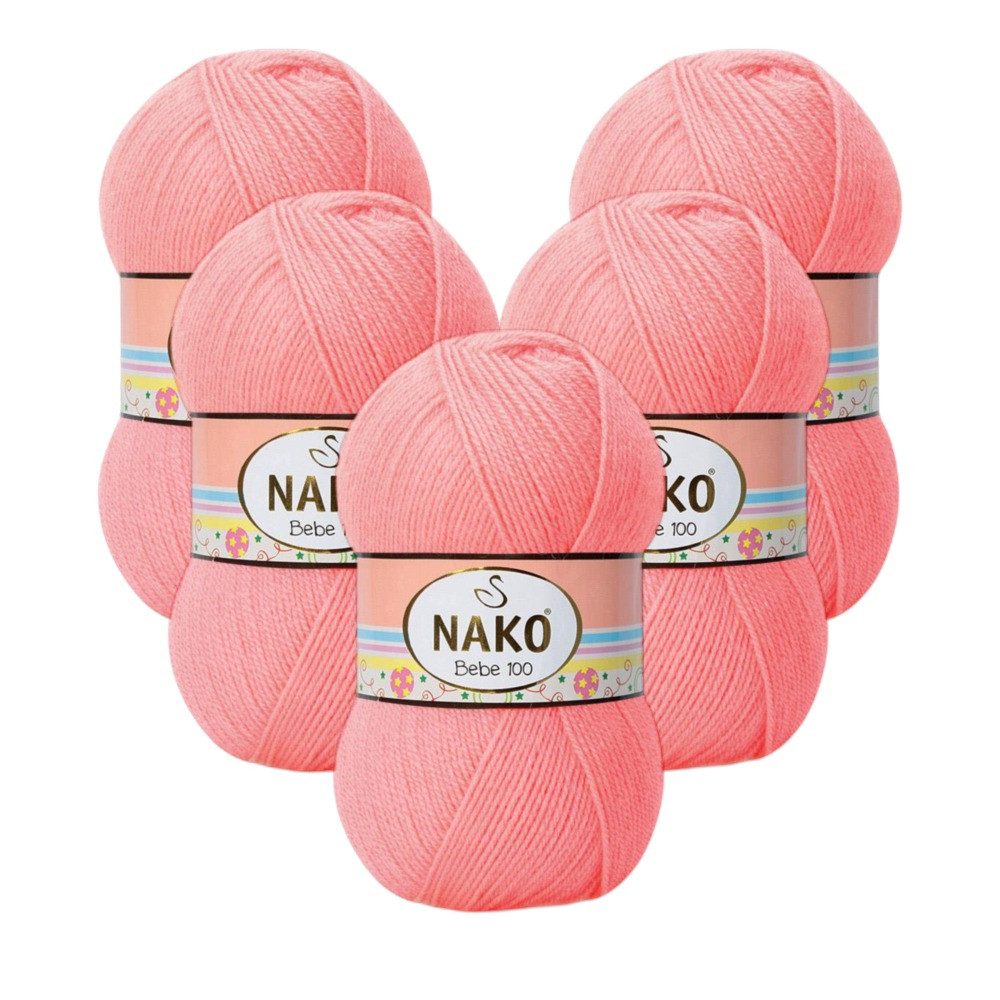 NAKO 5 x NAKO Bebe 100 Häkelwolle, 360 m, Babystrickgarn, Häkelgarn,Baby