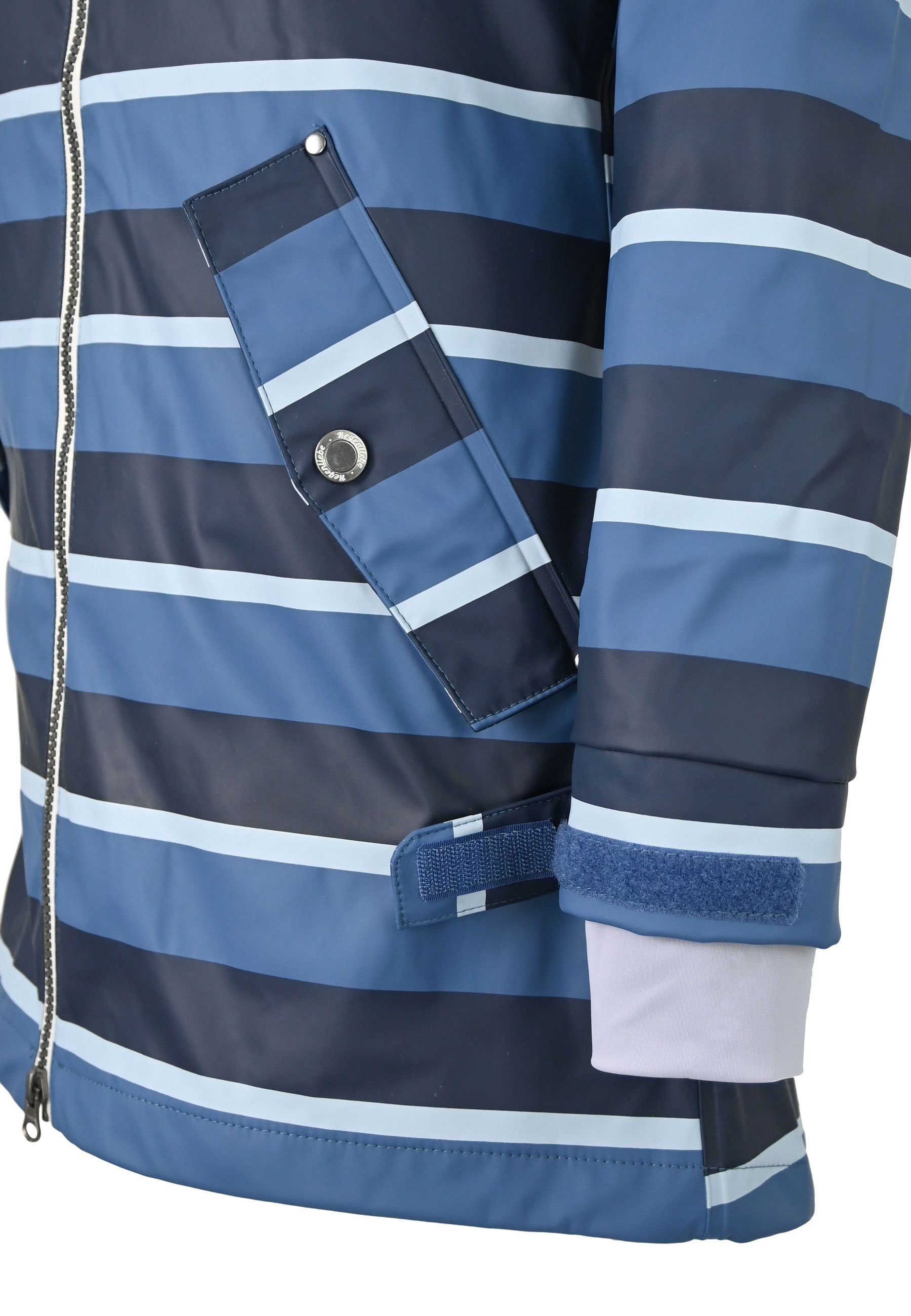 Regenliebe Regenmantel Friesennerz blau Regenjacke halblang gestreift, wasserdicht winddicht