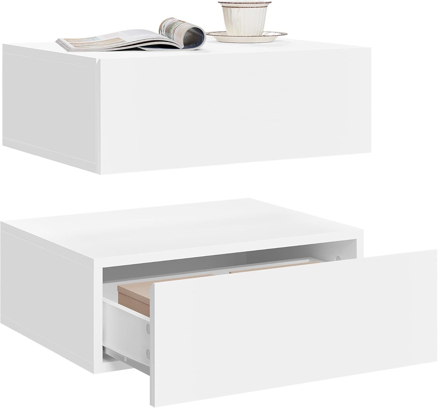 Woltu Nachttisch (2-St), hängend mit Schublade, Wandregal weiß für Schlafzi günstig online kaufen