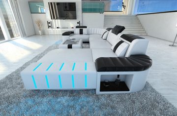 Sofa Dreams Wohnlandschaft Ledersofa Bellagio U Form Mini, Designersofa, Sofa mit LED Licht und USB