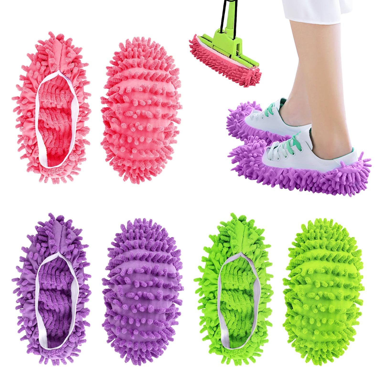 FOUORTUNATE-BEE Wischmopp 3 Paar Mopp-Hausschuhe mit abnehmbaren Reinigungshüllen, Waschbare Wisch-Schuhüberzieher für Boden & Haushalt