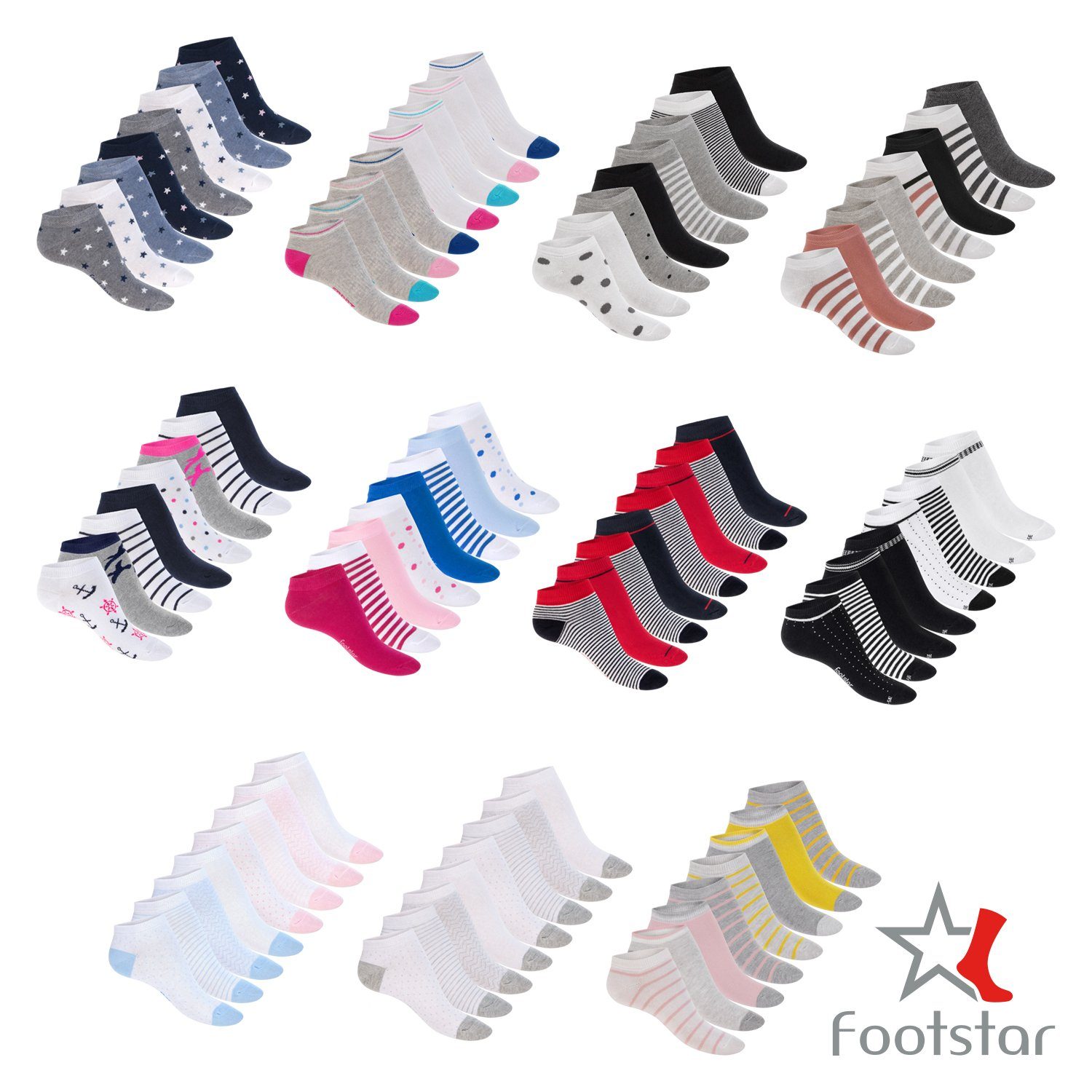 Weiss-Bunt mit Sneaker Paar Paar) (8 Söckchen Kurze süße Damen 8 Socken Footstar Muster Sneakersocken /