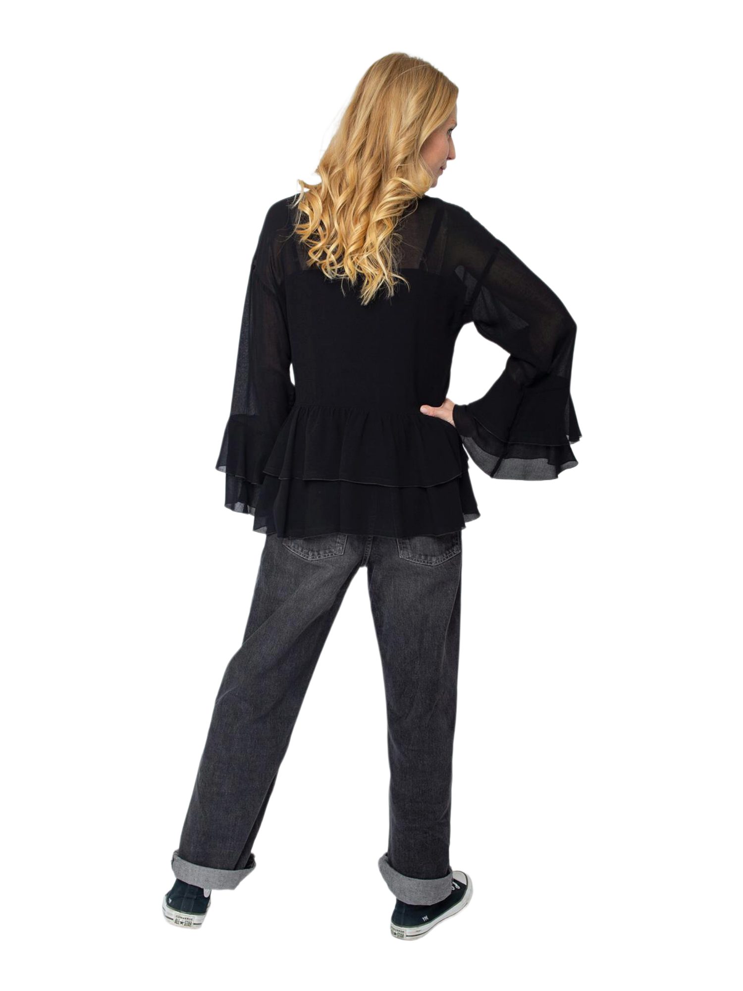 Emily Van Den Bergh Blusenshirt schwarz,Festlich,Viskose,Unifarben,V-Ausschnitt,Lang,Regular Fit