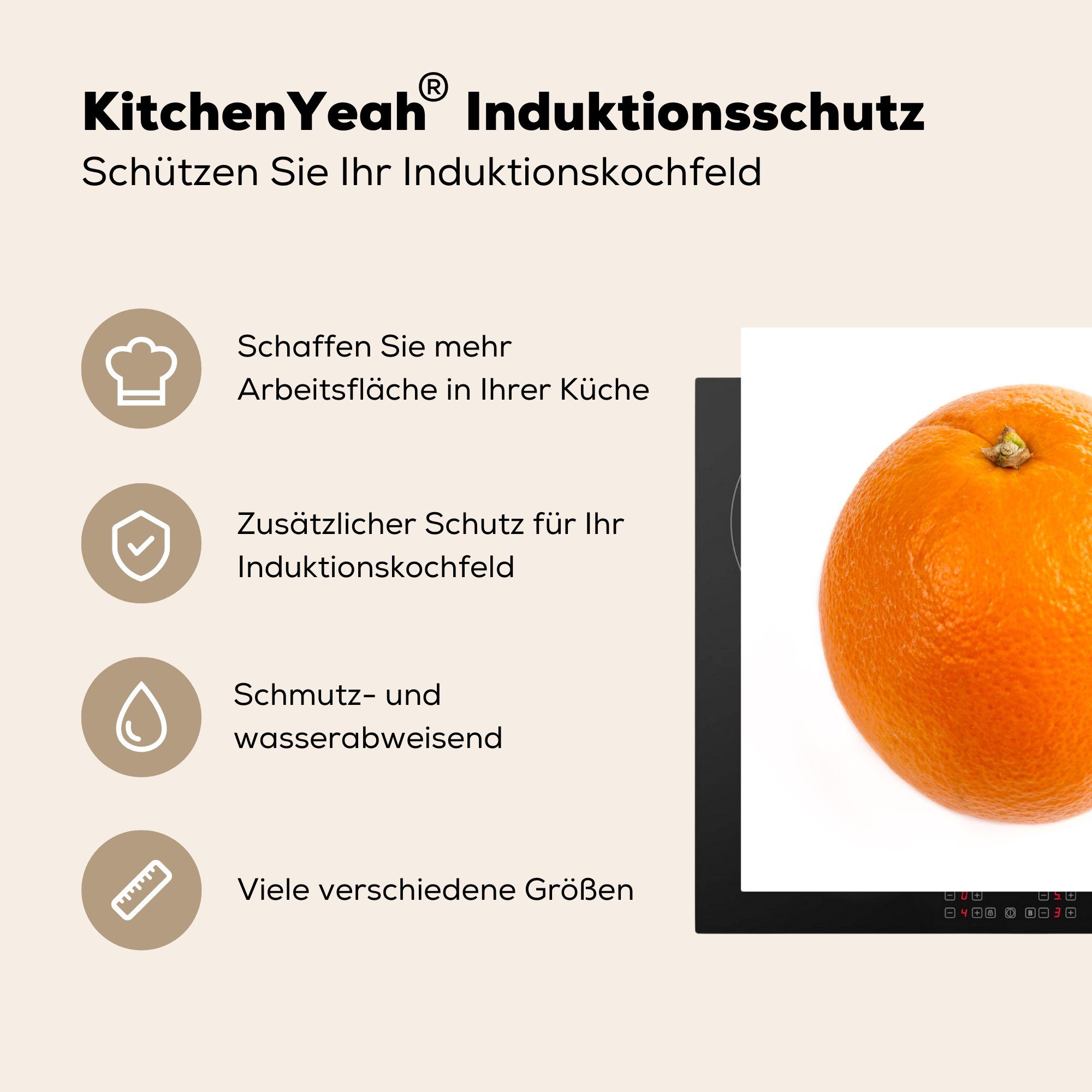 - Orange - Obst, Arbeitsplatte 78x78 Herdblende-/Abdeckplatte Ceranfeldabdeckung, (1 für tlg), Orange Vinyl, küche MuchoWow cm,