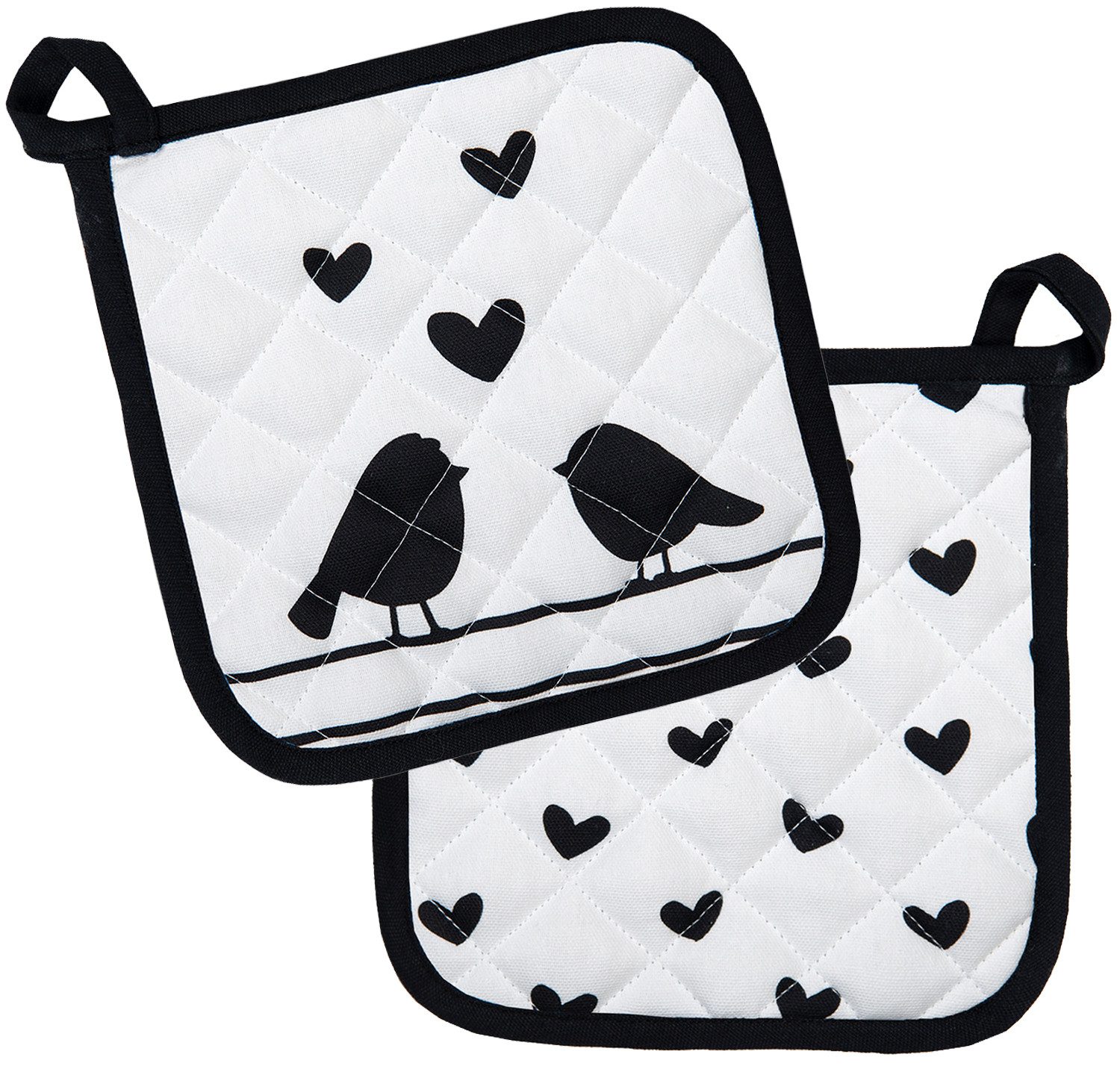 Clayre & Eef Topflappen Love birds, (2-tlg., 2-teilig), hitzebeständig wattiert Pfannen Untersetzer ca.20x20cm
